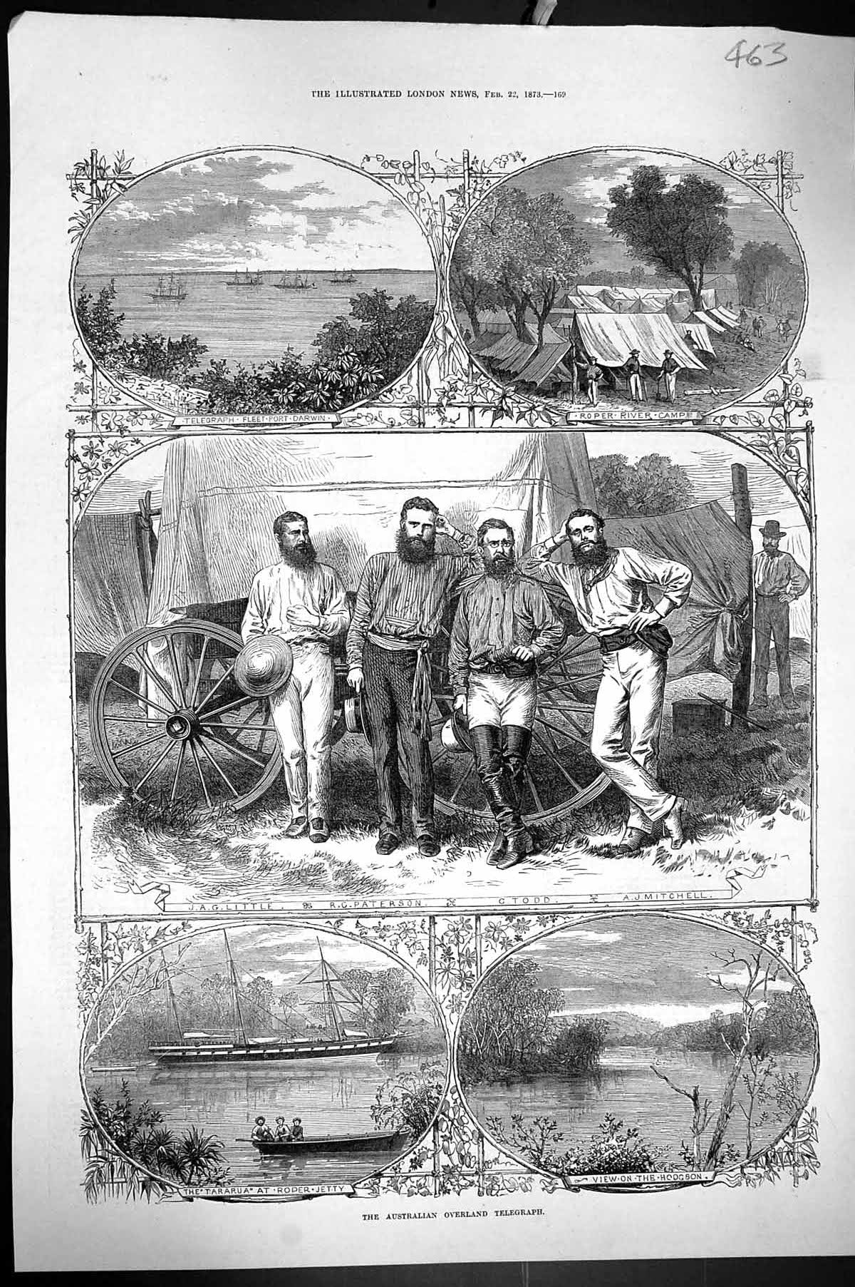 Old 1873 Australia Overland Telegraph Little Paterson Todd Mitchell R Victorian