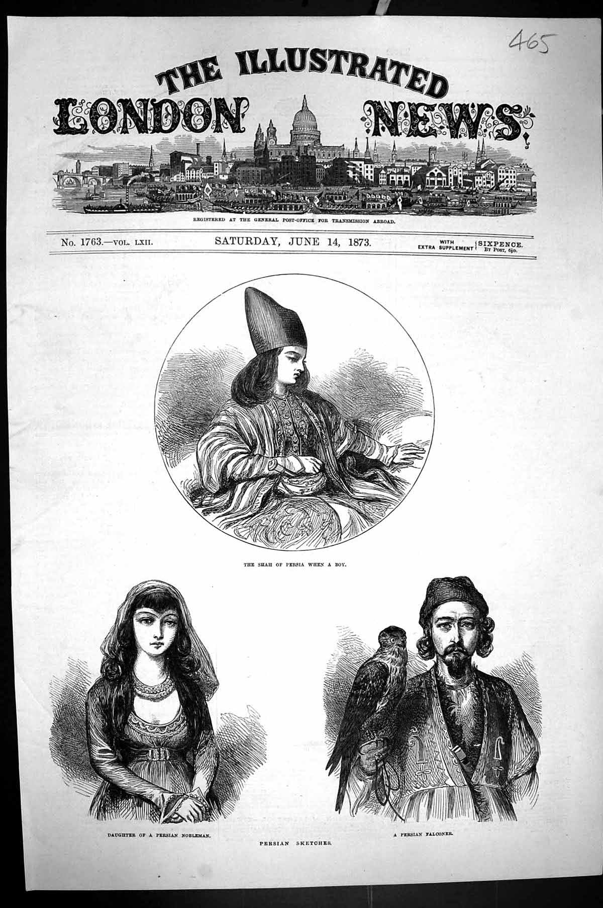 Old 1873 Shah Persia Persian Falconer Daughter Nobleman Persian Sketc Victorian