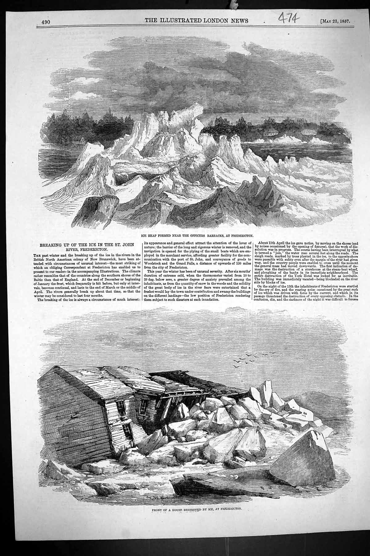 Old 1857 Ice Heap Fredericton St. John River New Brunswick British No Victorian