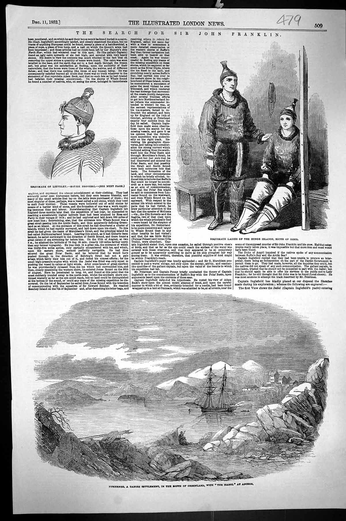Old 1852 Fiskernoes Danish Settlement Greenland Isabel Esquimaux Hund Victorian