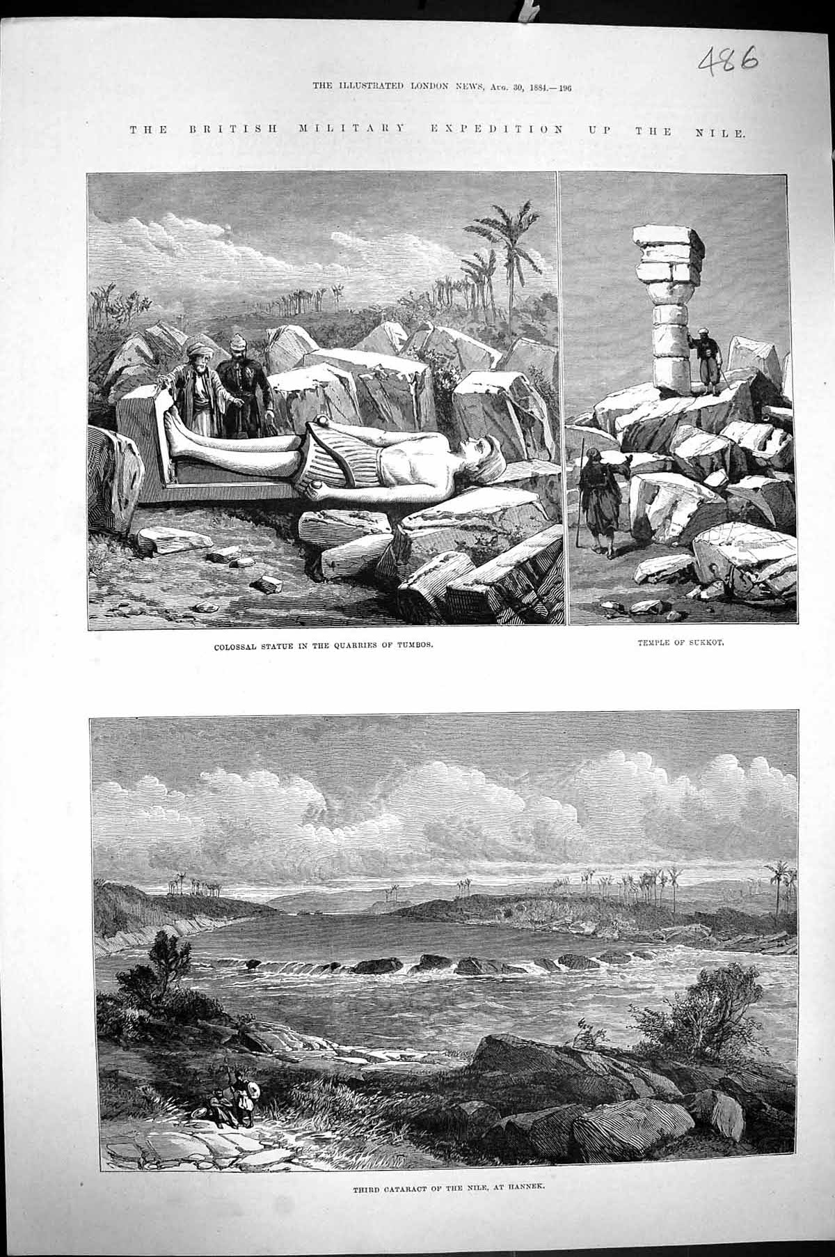 Old 1884 Colossal Statue Quarries Tumbos Temple Sukkot Cataract Nile Victorian