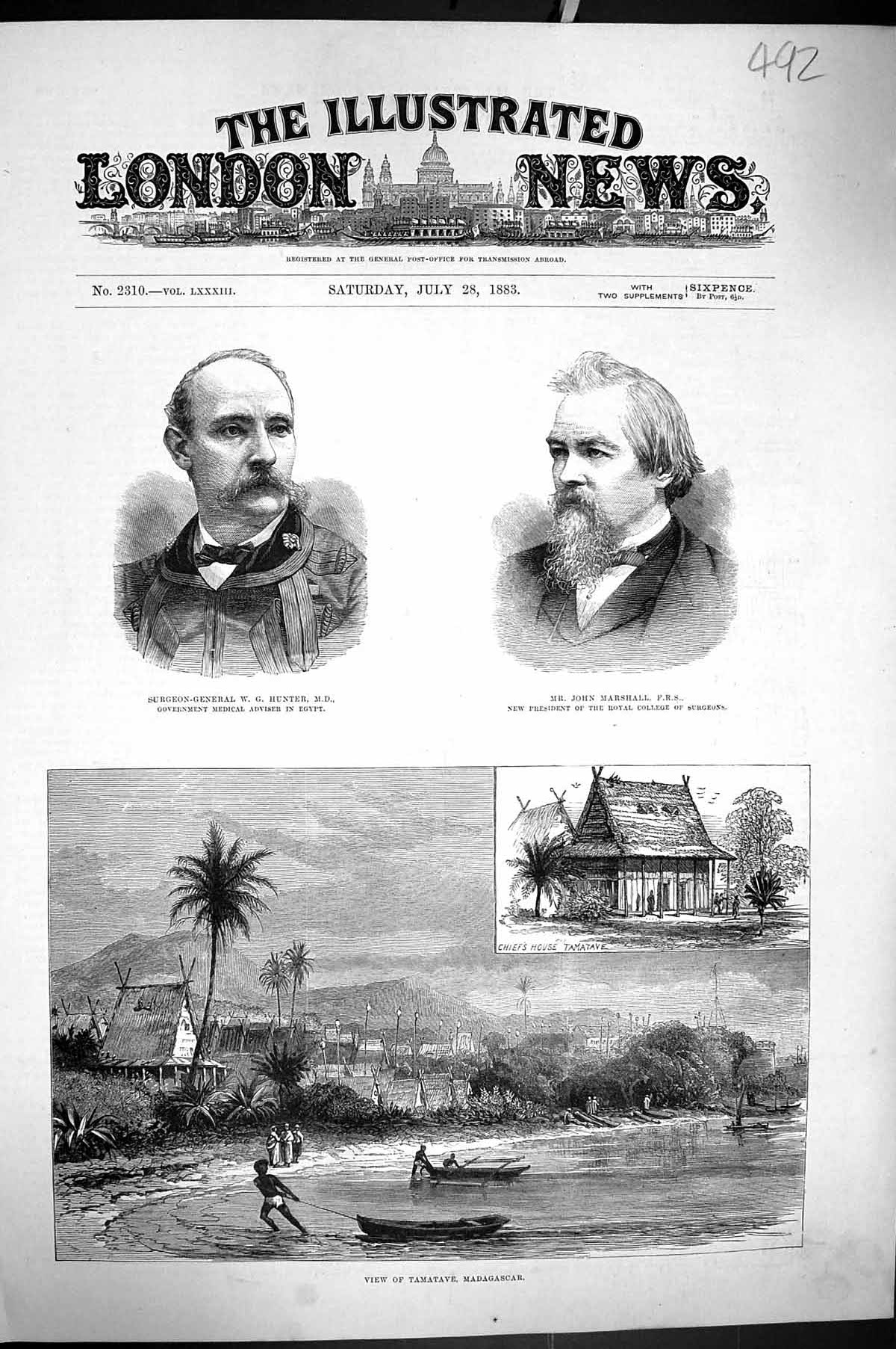 Old 1883 Tamatave Madagascar John Marshall Surgeon-General Hunter Egy Victorian