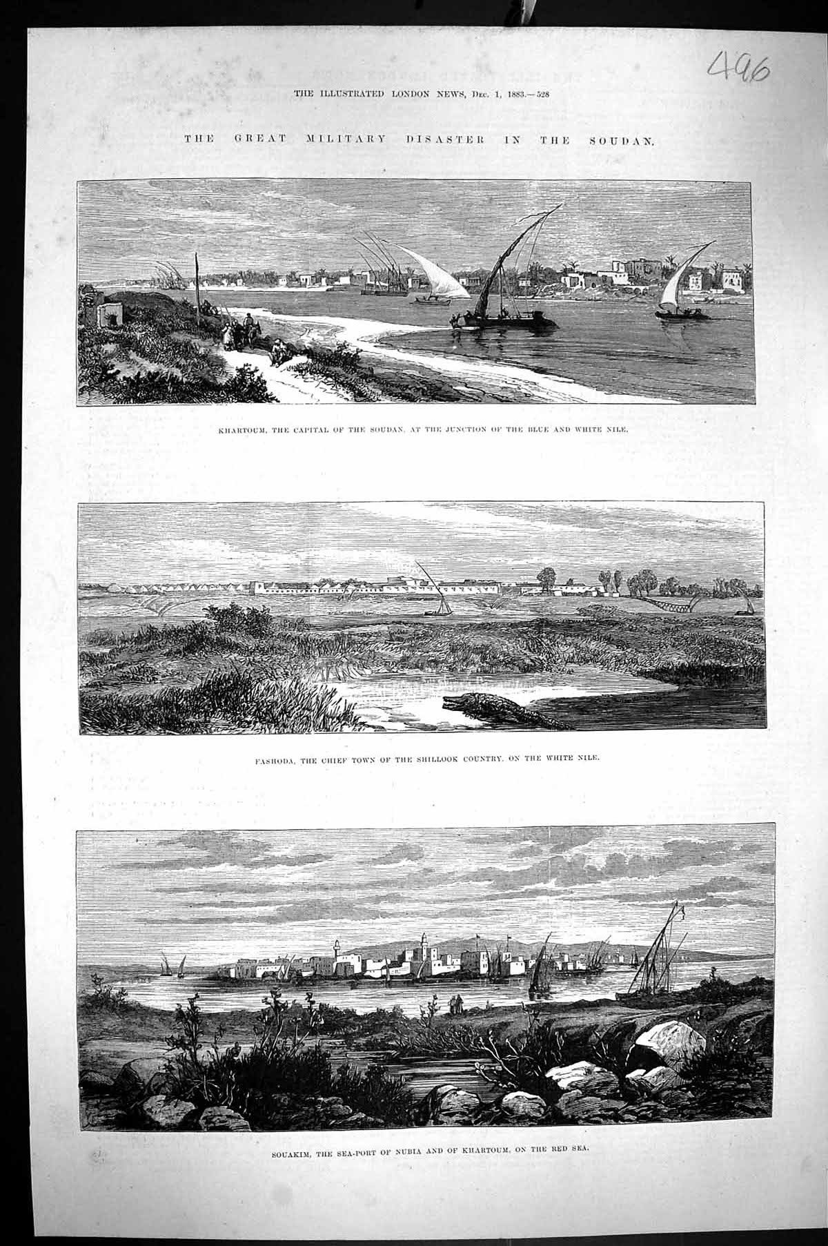 Old 1883 Soudan Khartoum Fashoda Shillook White Nile Souakim Sea-Port Victorian
