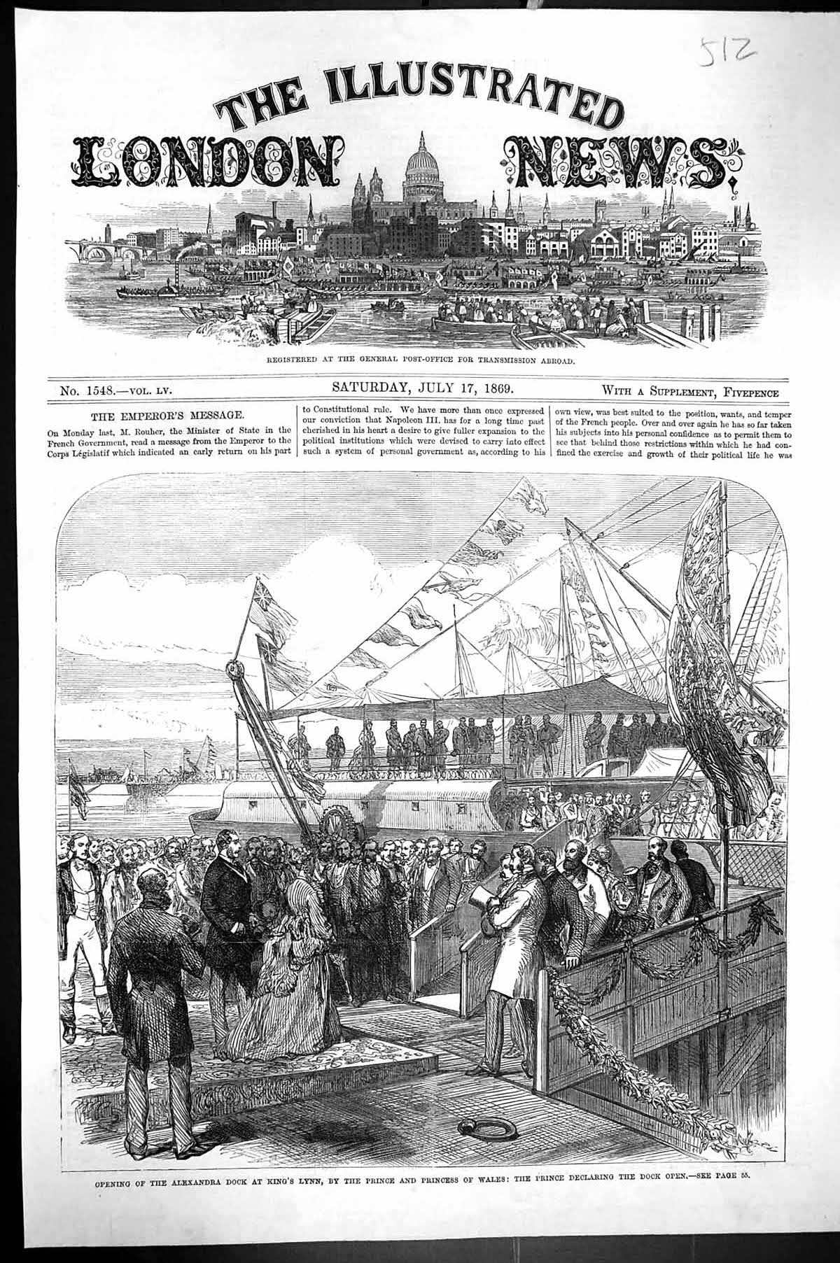 Old 1869 Opening Alexandria Dock King'S Lynn Prince Princess Wales Sh Victorian