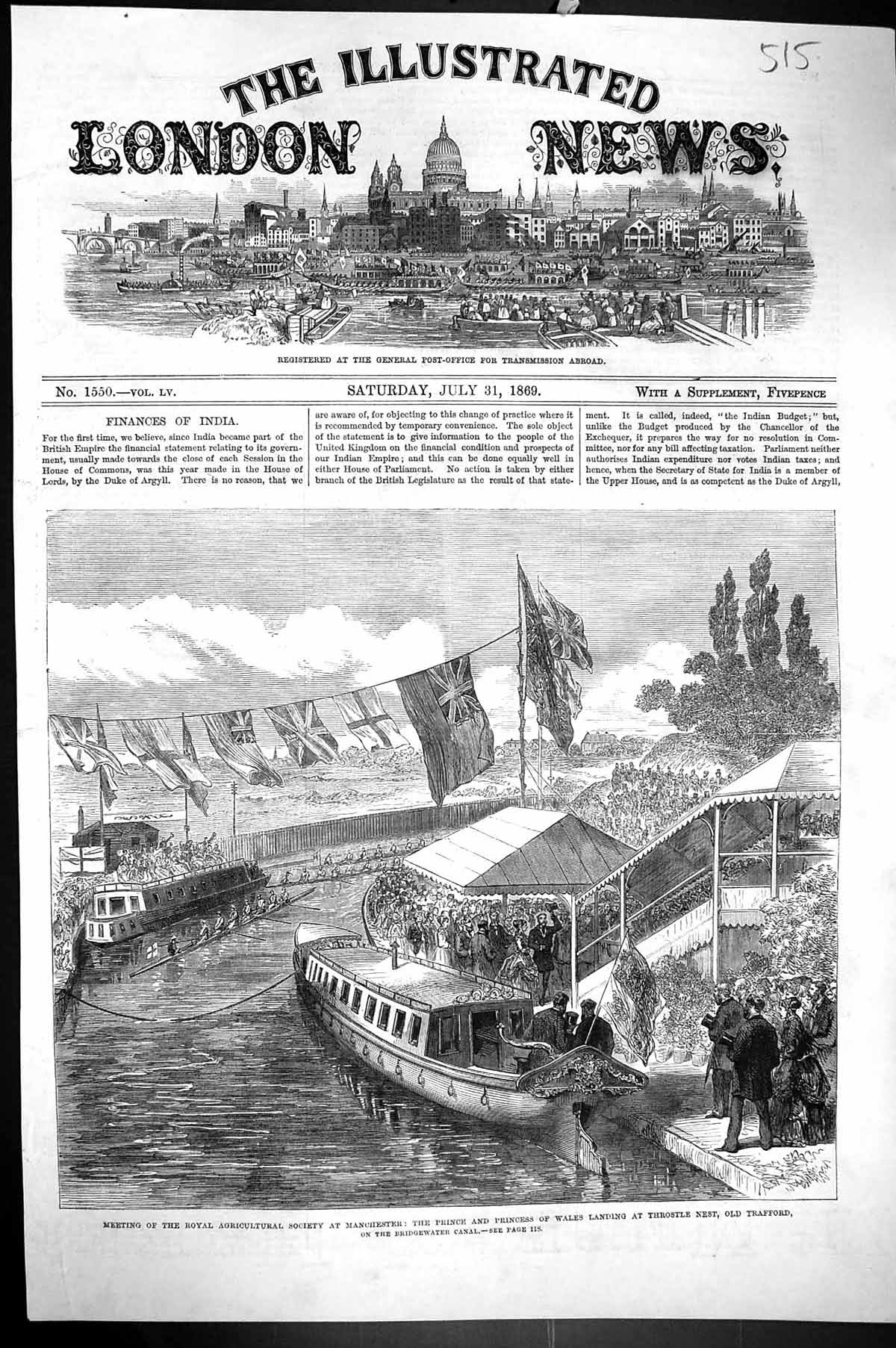 Old 1869 Prince Wales Boat Throstle Nest Trafford Agricultural Societ Victorian