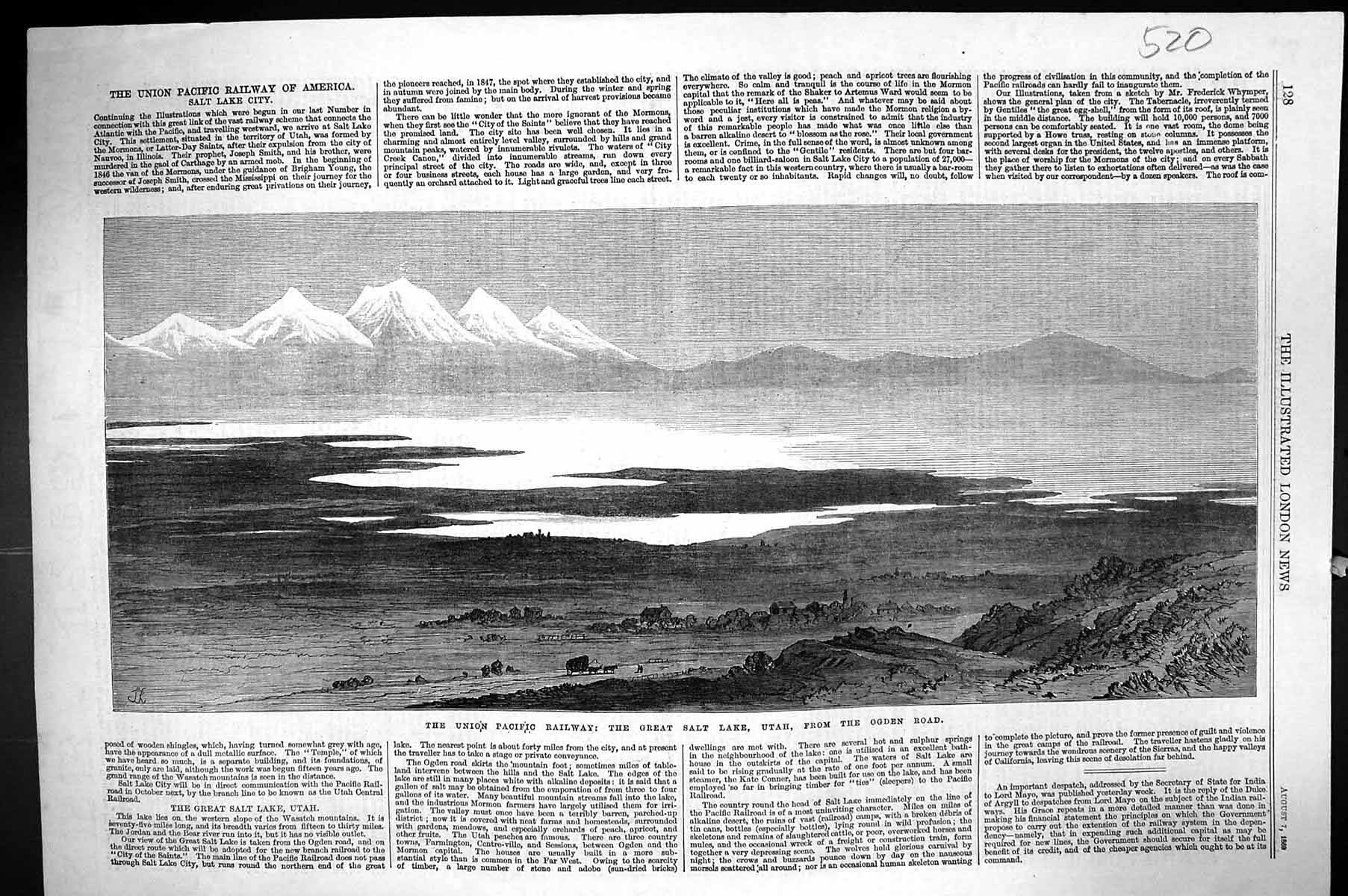 Old 1869 Union Pacific Railway Great Salt Lake Utah Ogden Road Mounta Victorian