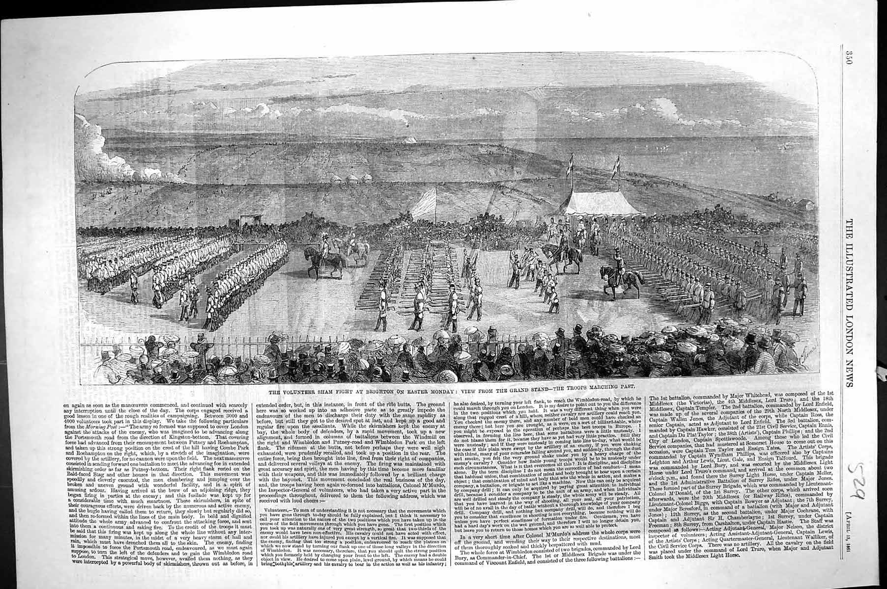 Antique Print 1861 Volunteer Sham Fight Brighton Easter Monday Grand Stand S