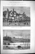 Old Print 1878 Floods Norwich Heigham Street Houses Architecture England 19th