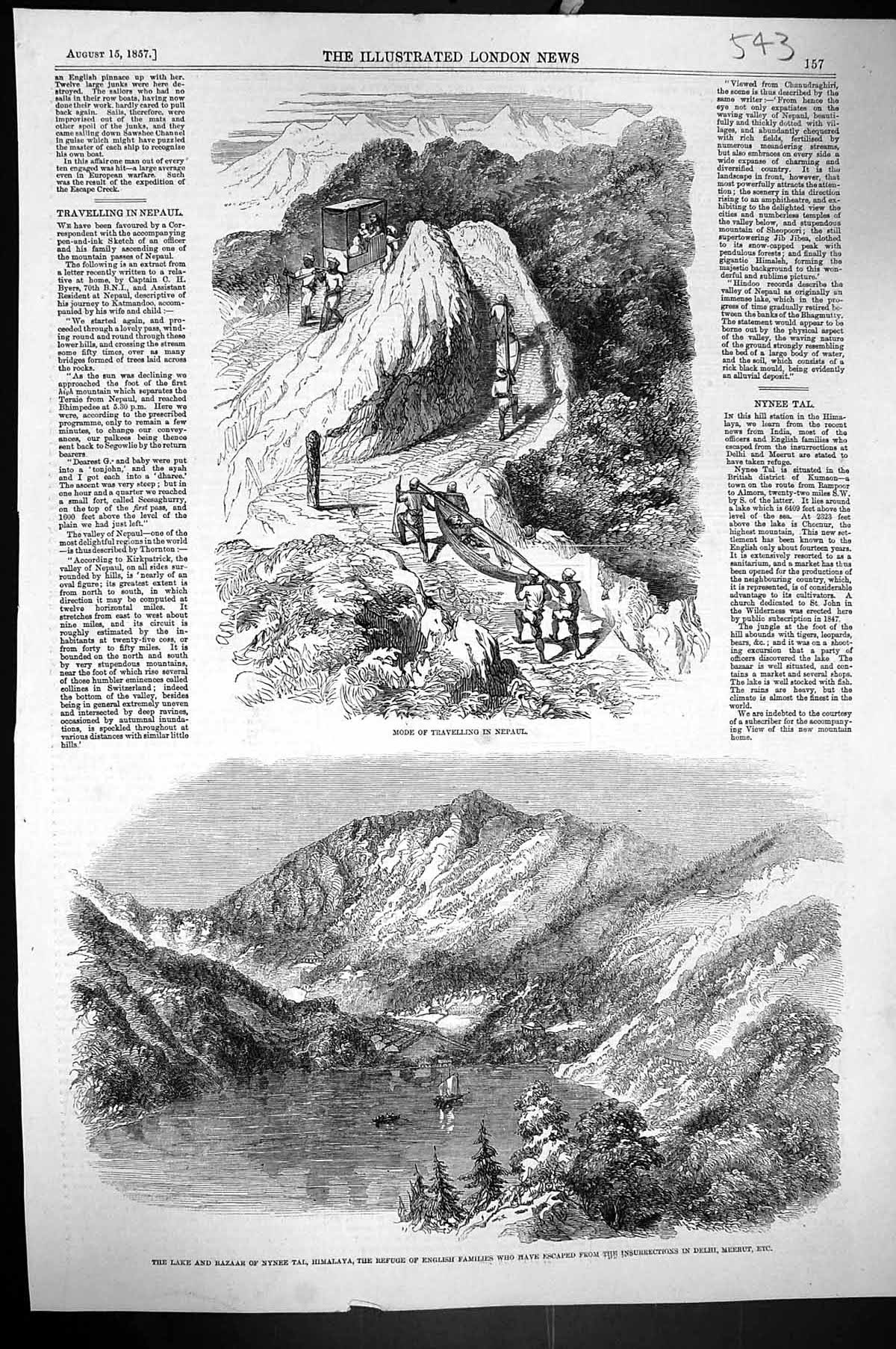 Old 1857 Mode Travelling Nepaul Lake Bazaar Nynee Tai Himalaya Refuge Victorian