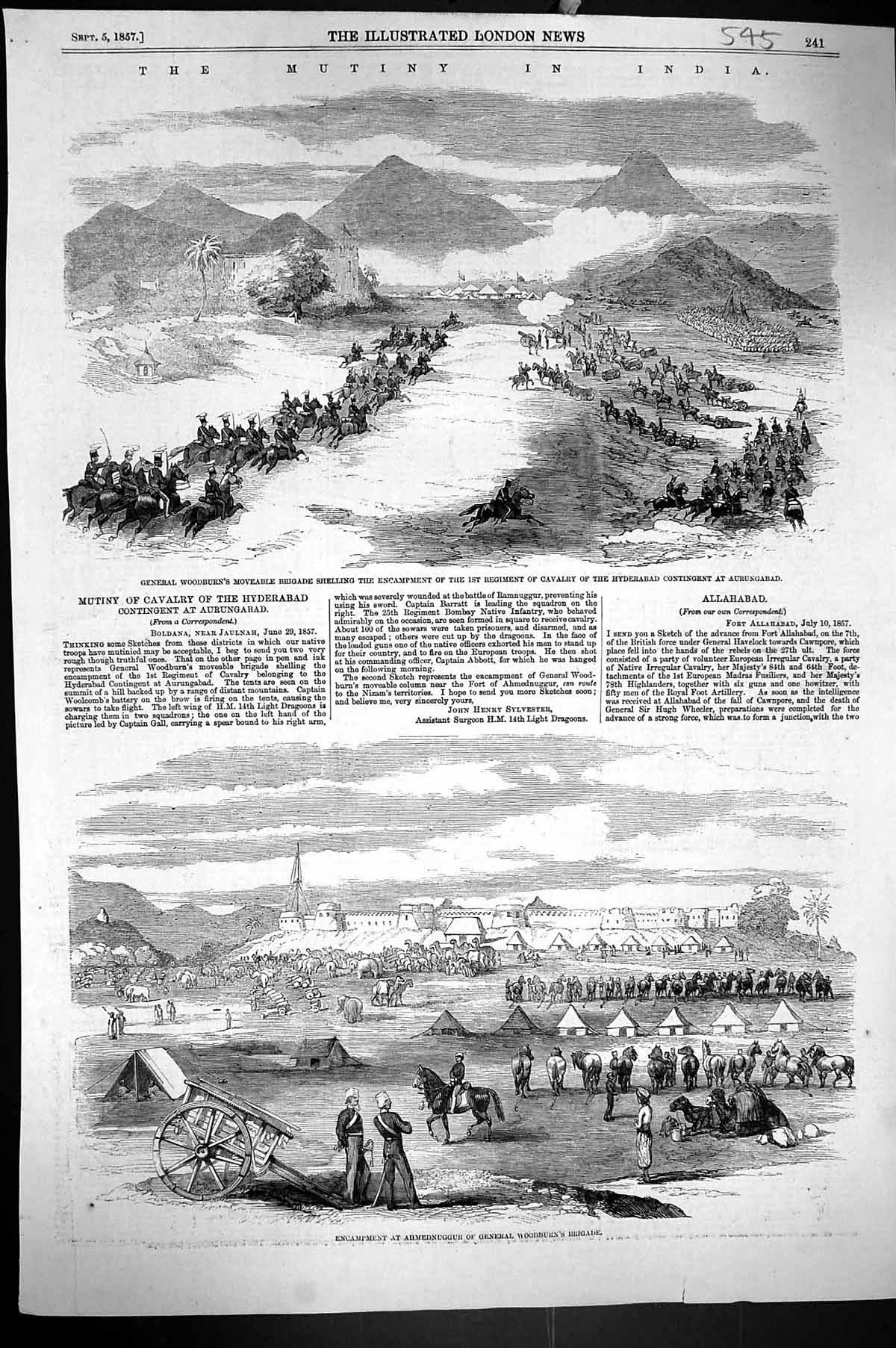 Old 1857 Mutiny India General Woodburn Hyderabad Ahmendnuggur Brigade Victorian