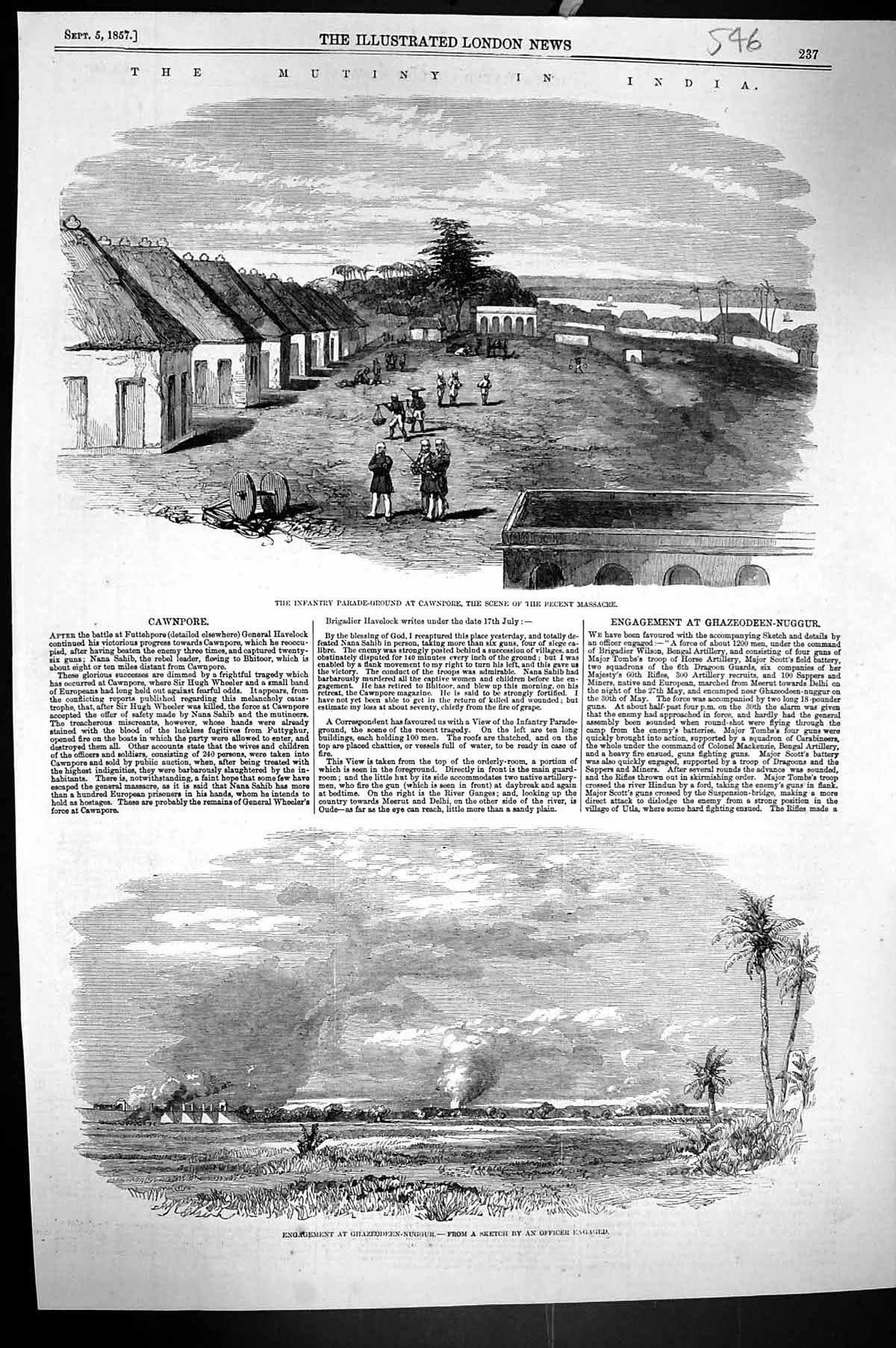 Antique Print 1857 Mutiny India Siers Cawnpore Massacre Ghazeodeen-Nuggur 19th