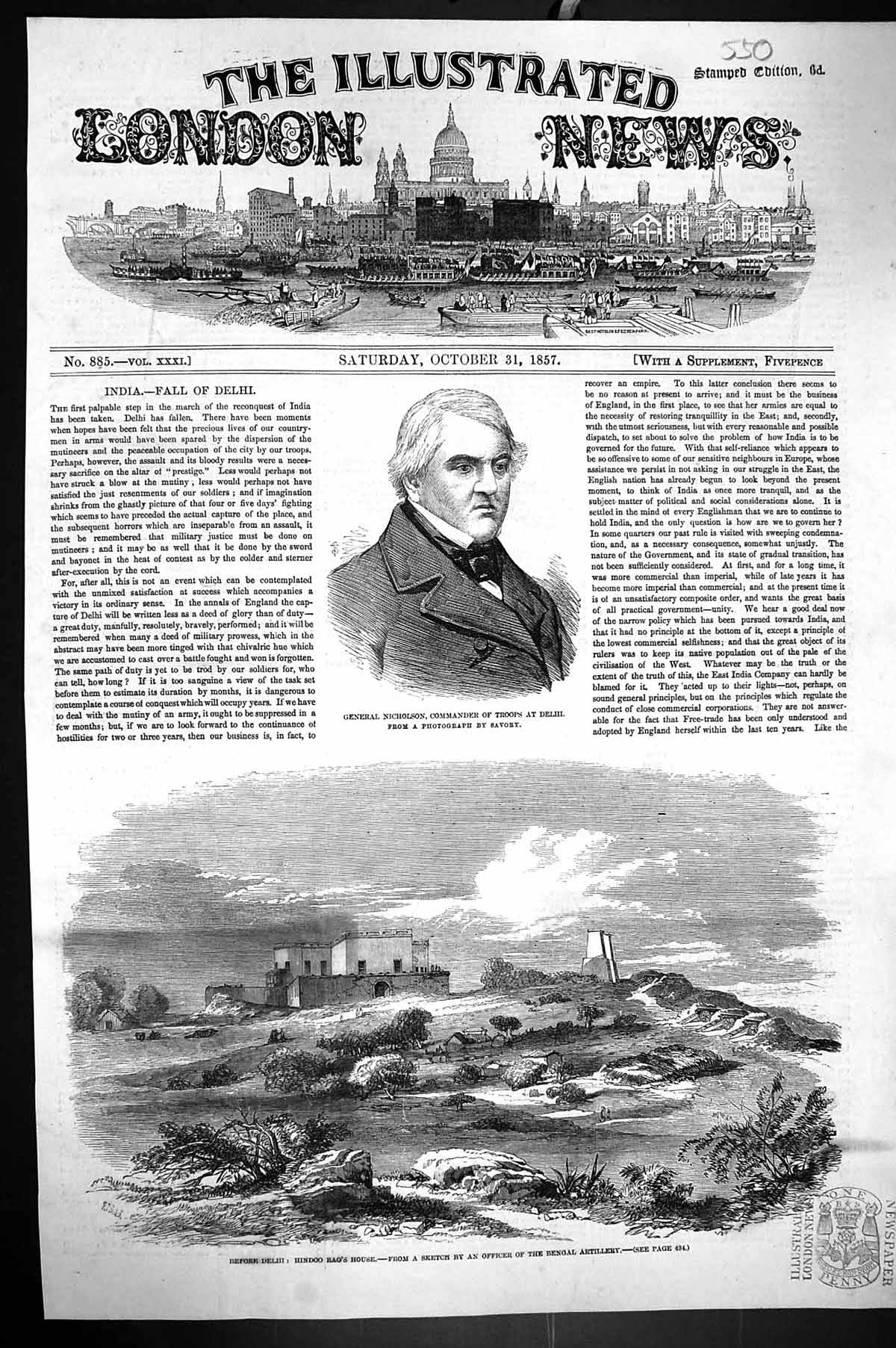 Old 1857 General Nicholson Commander Troops Delhi Hindoo Rao House Be Victorian