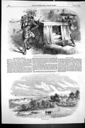 Old Antique Print 1857 Hindostanee Hospital Dhoolie Palankeen Camp Mhow 19th