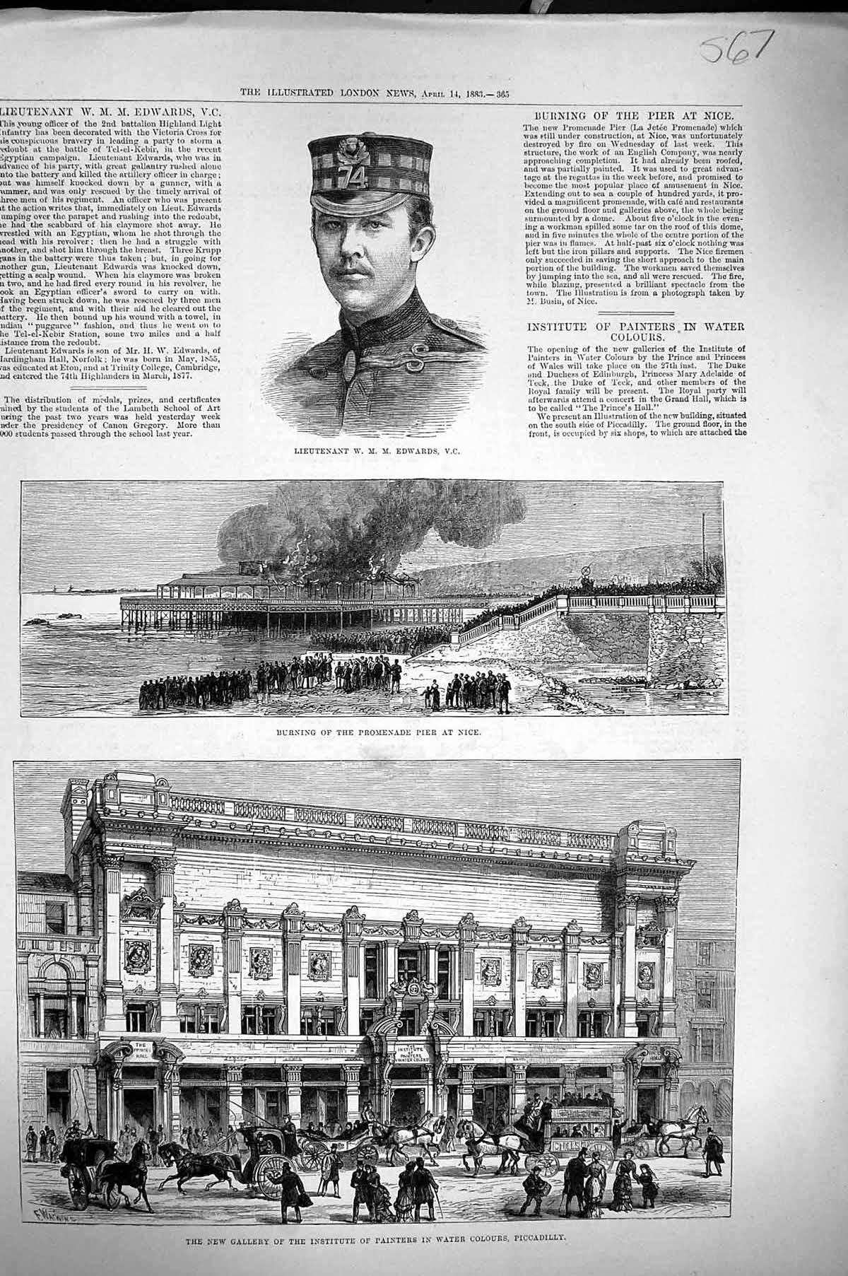 Old 1883 Lieutenant Edwards Fire Promenade Nice Art Painters Gallery Victorian