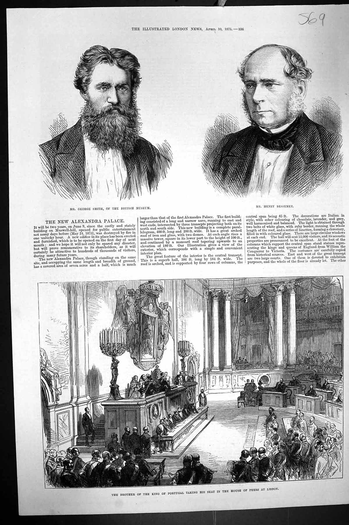 Old 1875 George Smith British Museum Henry Bessemer King Portugal Pee Victorian