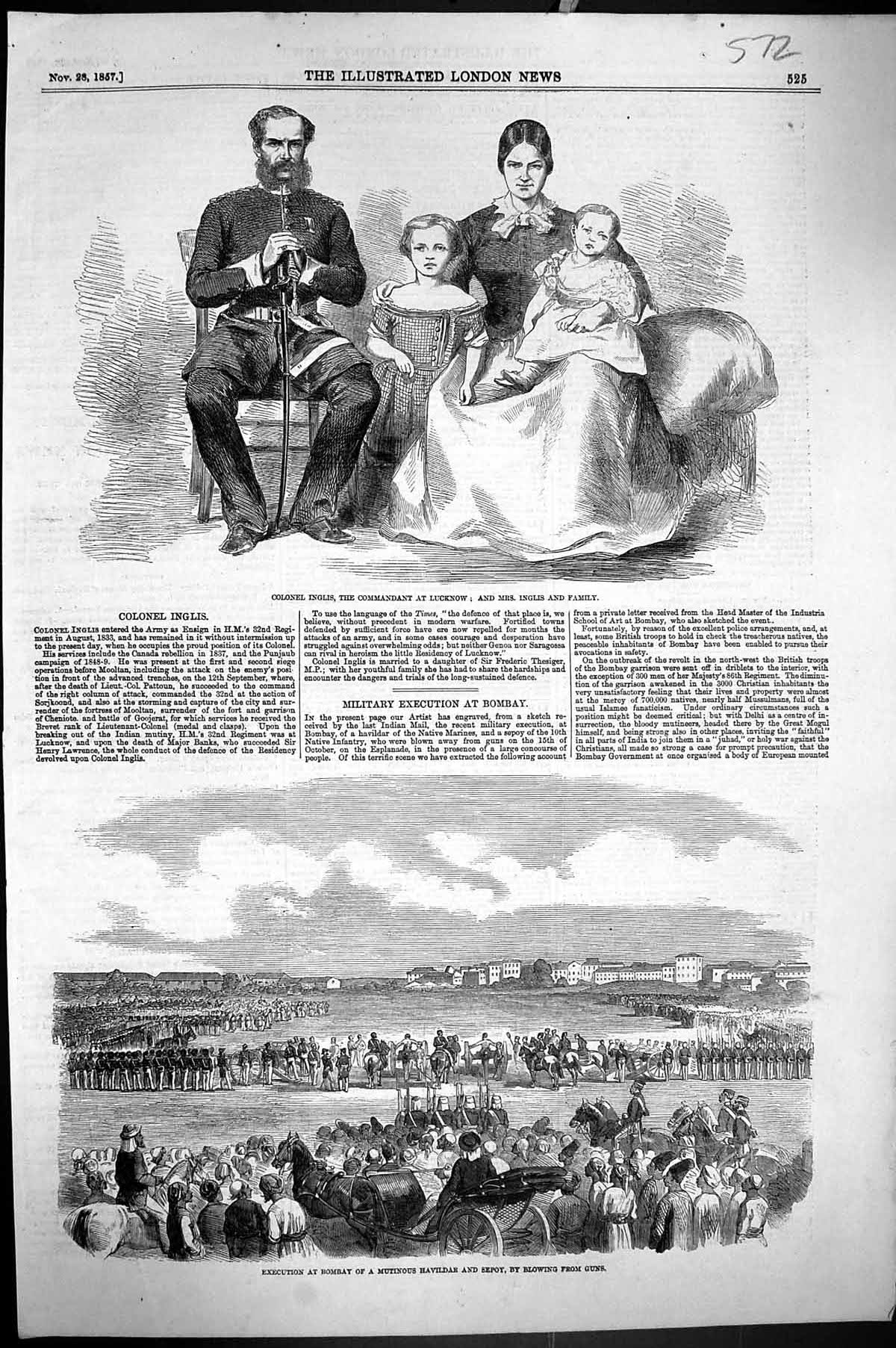 Old 1857 Colonel Inglis Lucknow Execution Bombay Mutinous Havildar Se Victorian