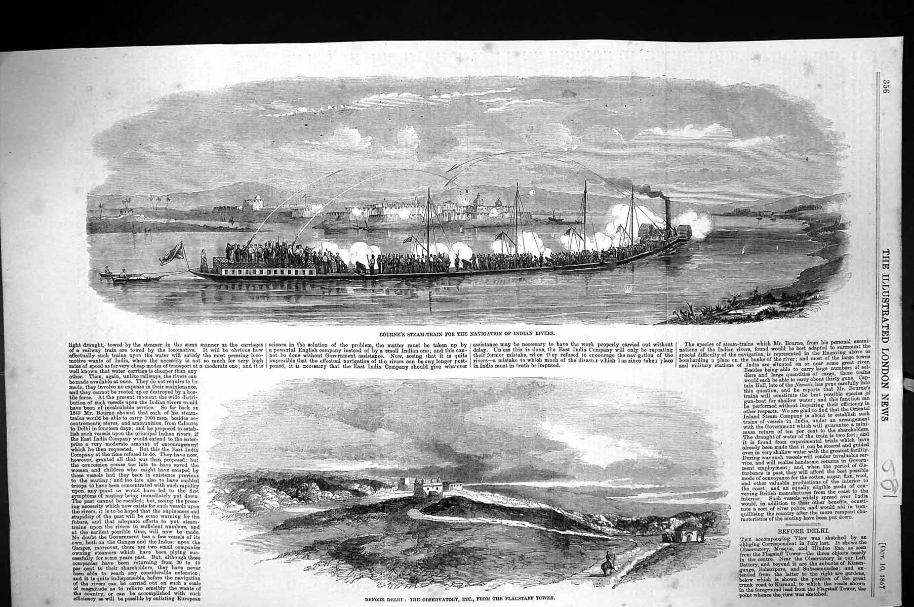 Old 1857 Bourne Steam Train Navigation Indian Rivers Observatory Delh Victorian