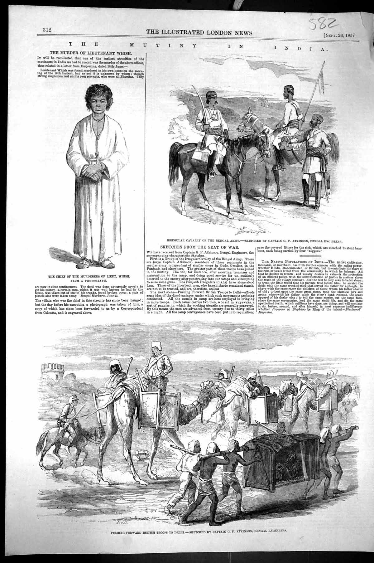 Old Print 1857 Mutiny India Chief Murderers Whish Bengal Army Siers Delh 19th