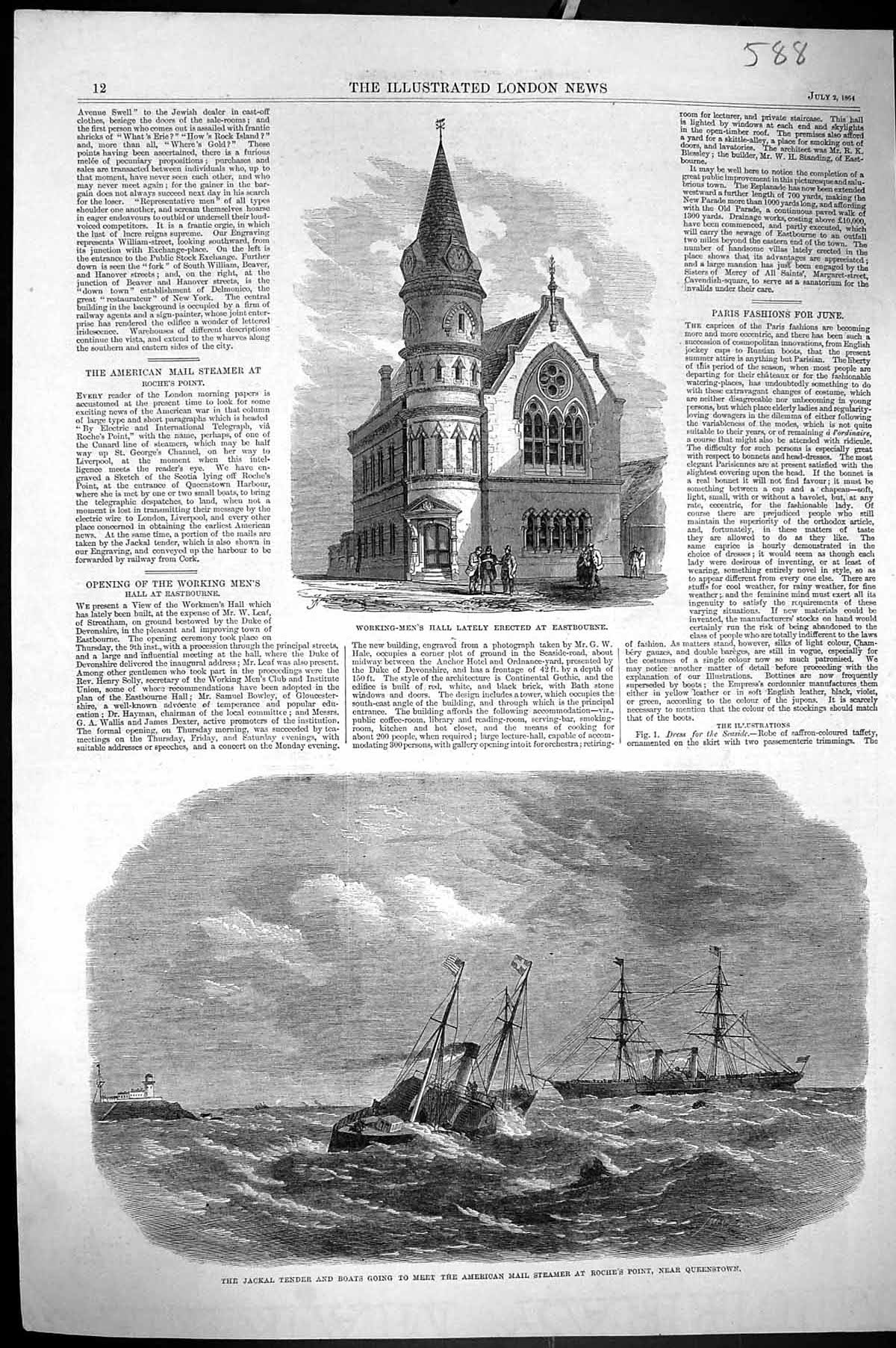 Old 1864 Working-Mens Hall Eastbourne Jackal Tender Boats American Ma Victorian