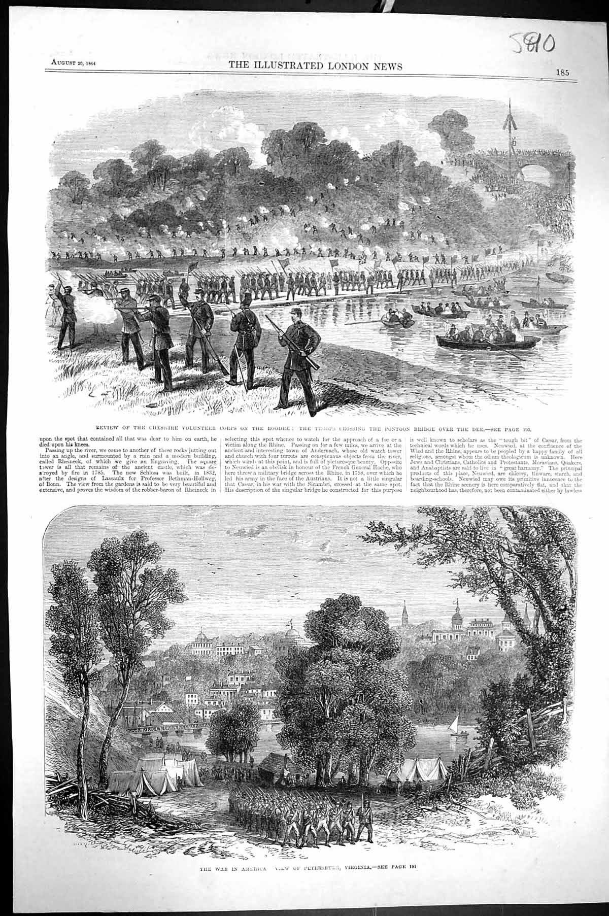 Old 1864 War America Petersburg Virginia Cheshire Volunteer Corps Roo Victorian