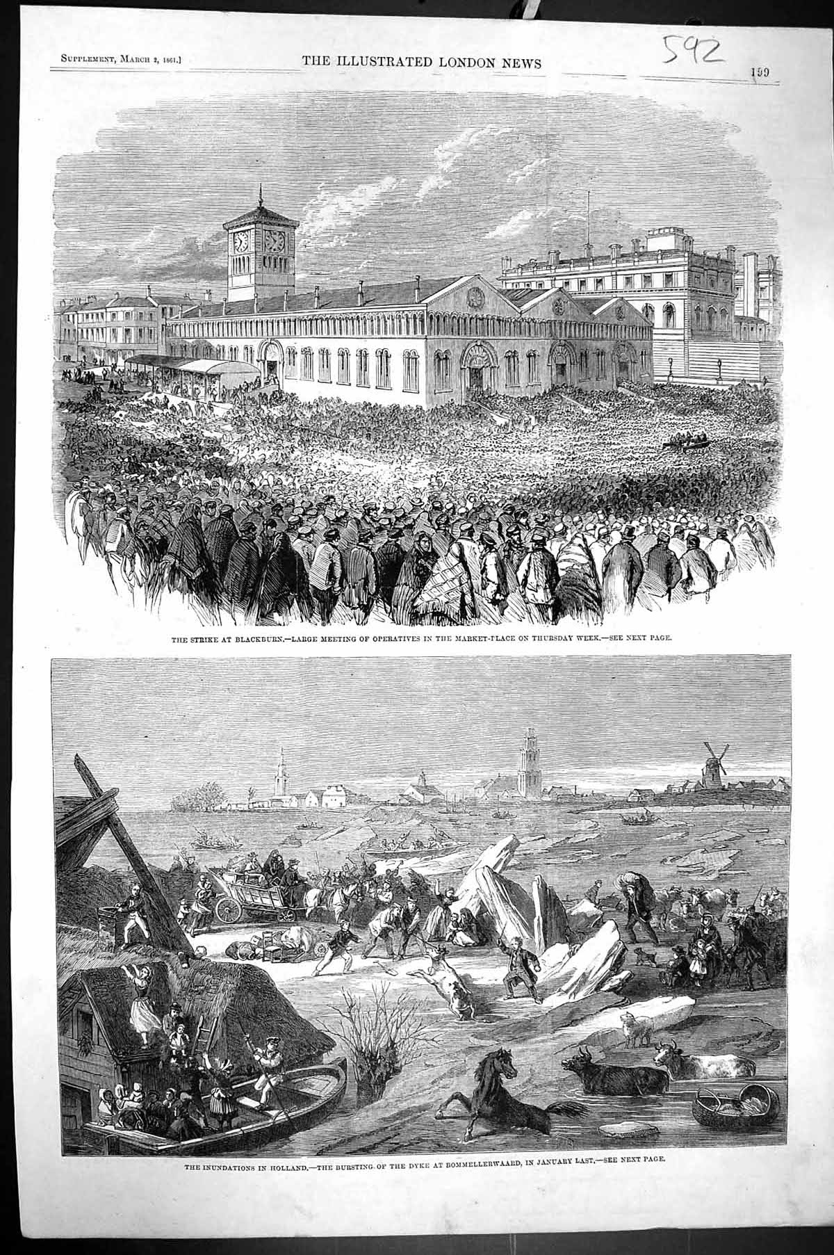 Old 1861 Strike Blackburn Operatives Market Floods Holland Dyke Bomme Victorian