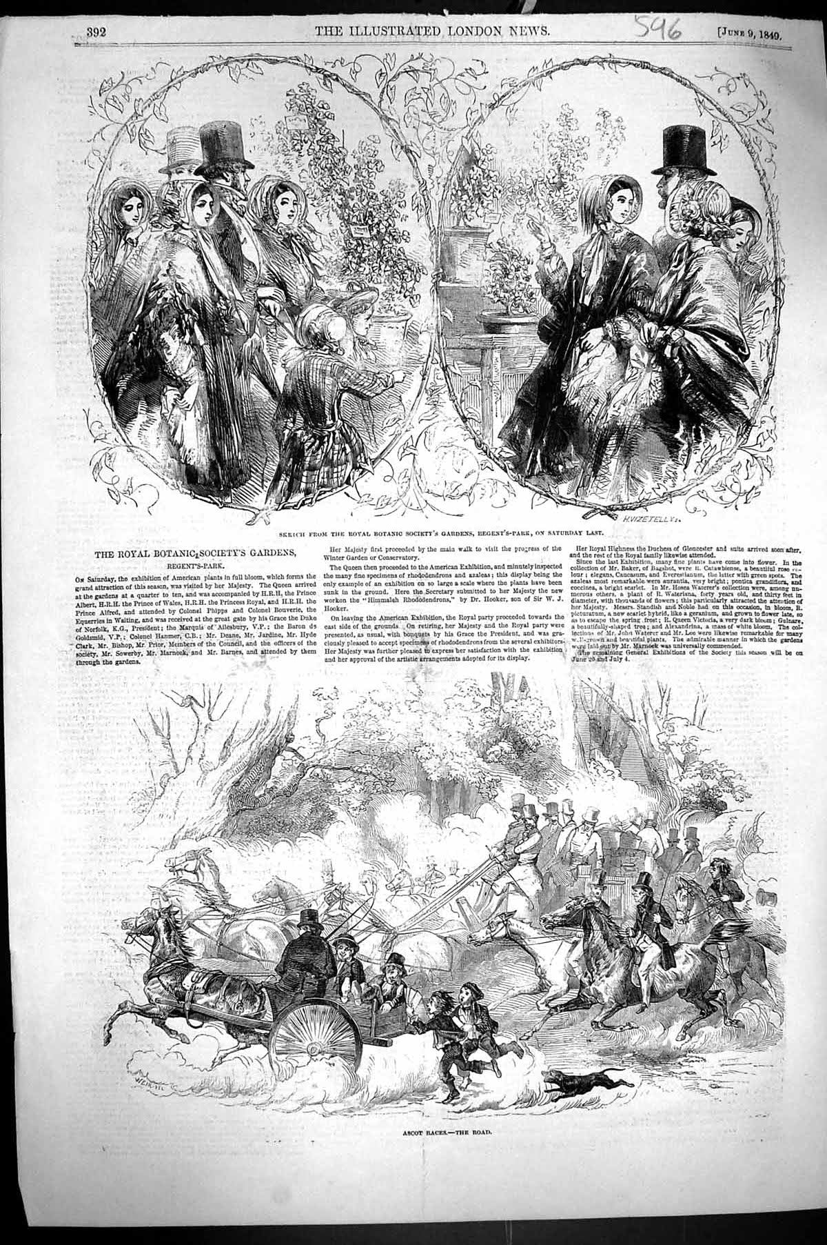 Old 1849 Ascot Horse Racing Royal Botanic Society Gardens Regent'S Pa Victorian