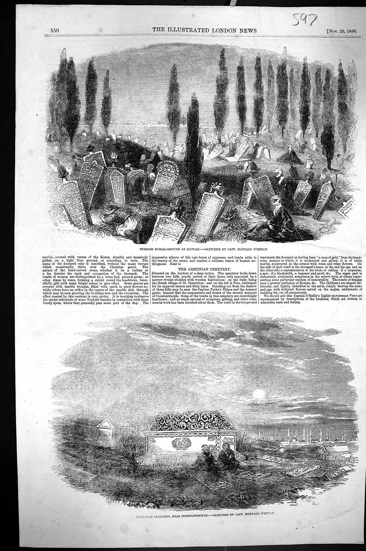 Old 1856 Turkish Burial Gournd Scutari Armenian Cemetery Constantinop Victorian
