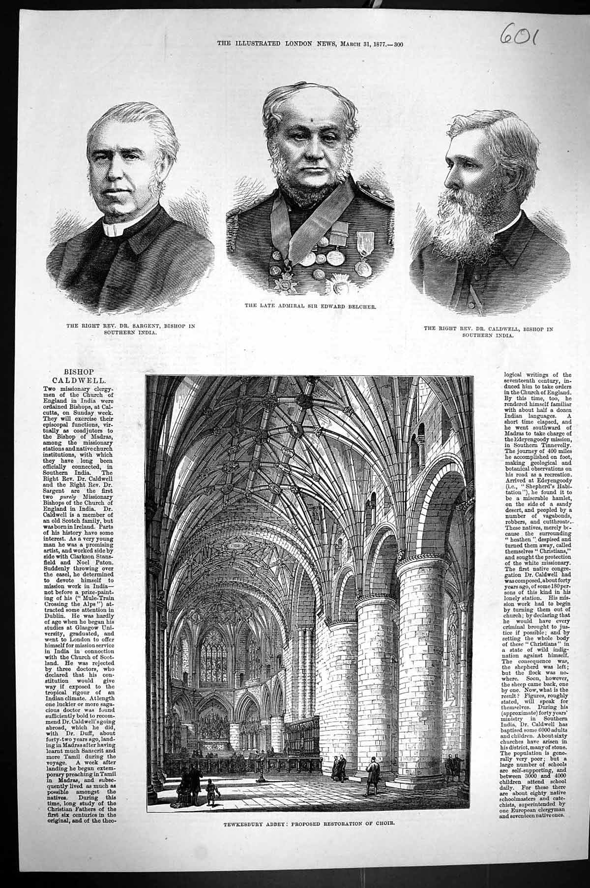 Old 1877 Rev. Sargent Bishop India Edward Belcher Caldwell Tewksbury Victorian