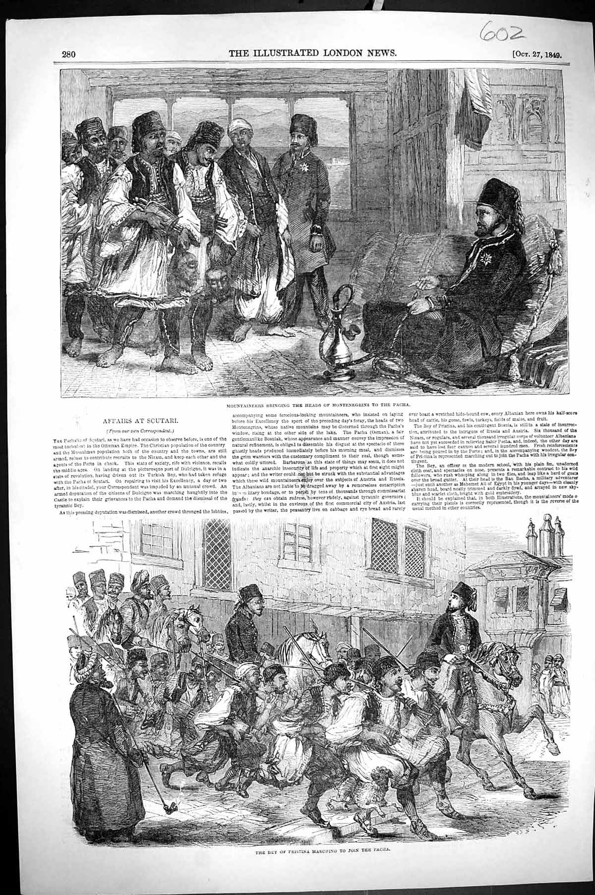 Old 1849 Mountaineers Heads Montenegrins Pacha Bey Pristina Marching Victorian