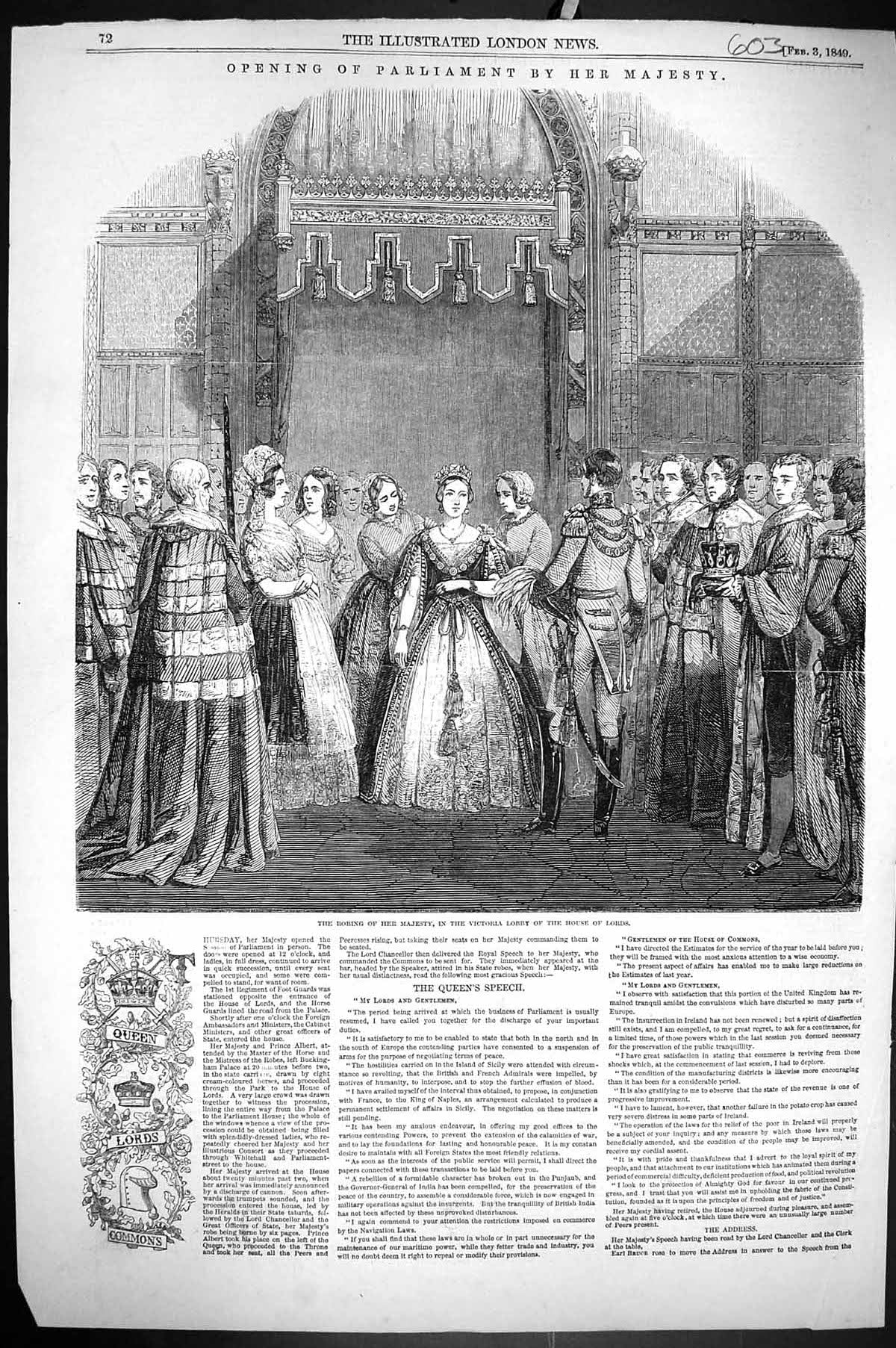 Old 1849 Robing Majesty Queen Victoria Lobby House Lords London Parli Victorian