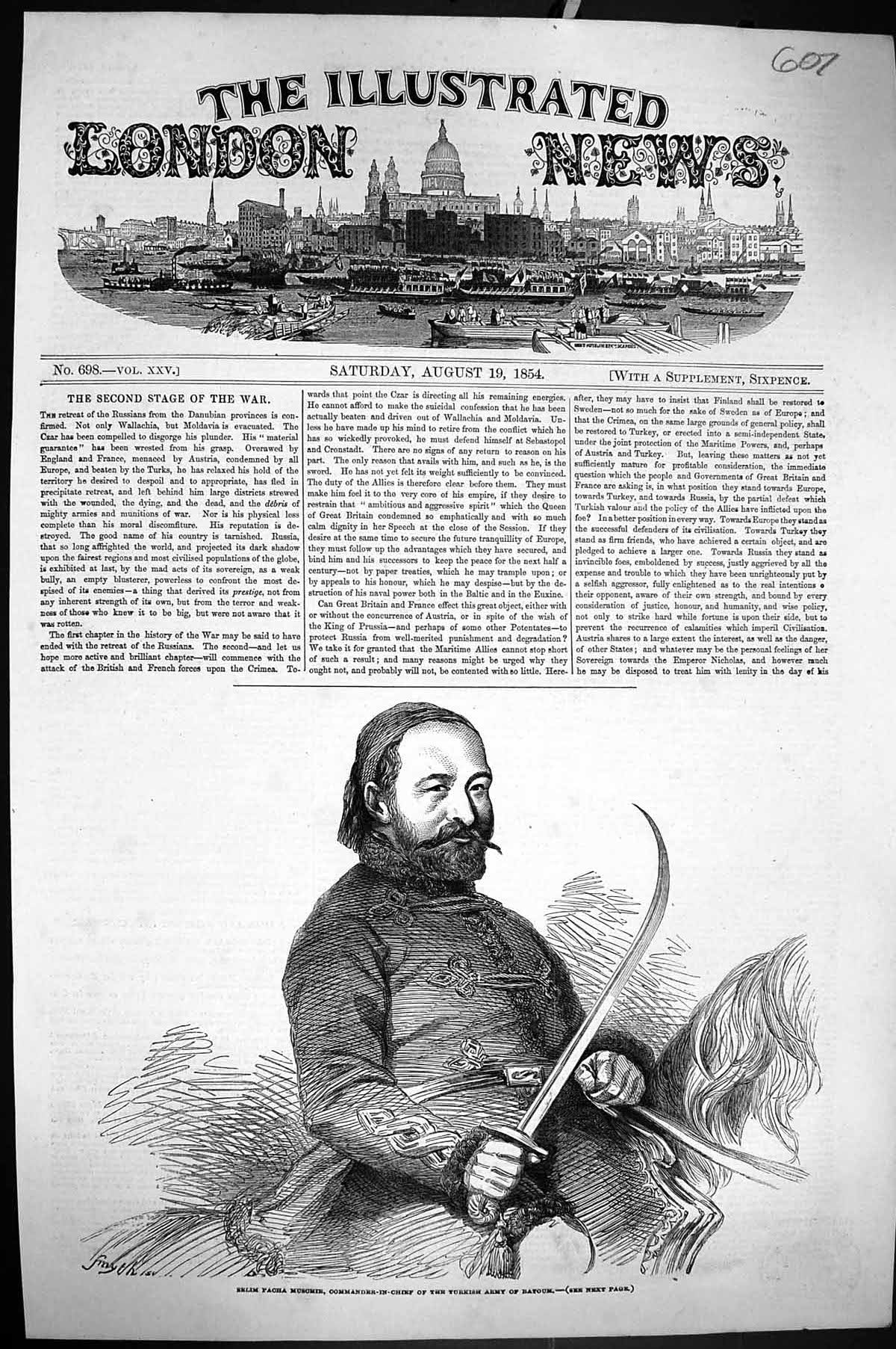 Old Print 1854 Selim Pacha Muschir Commander-In-Chief Turkish Army Batoum 19th