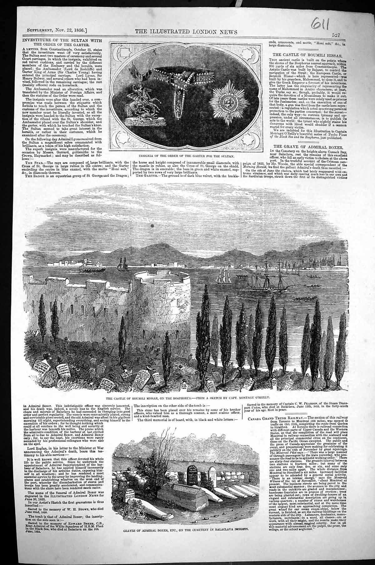 Old 1856 Insignia Order Garter Sultan Castle Boumili Hissar Bosphorus Victorian