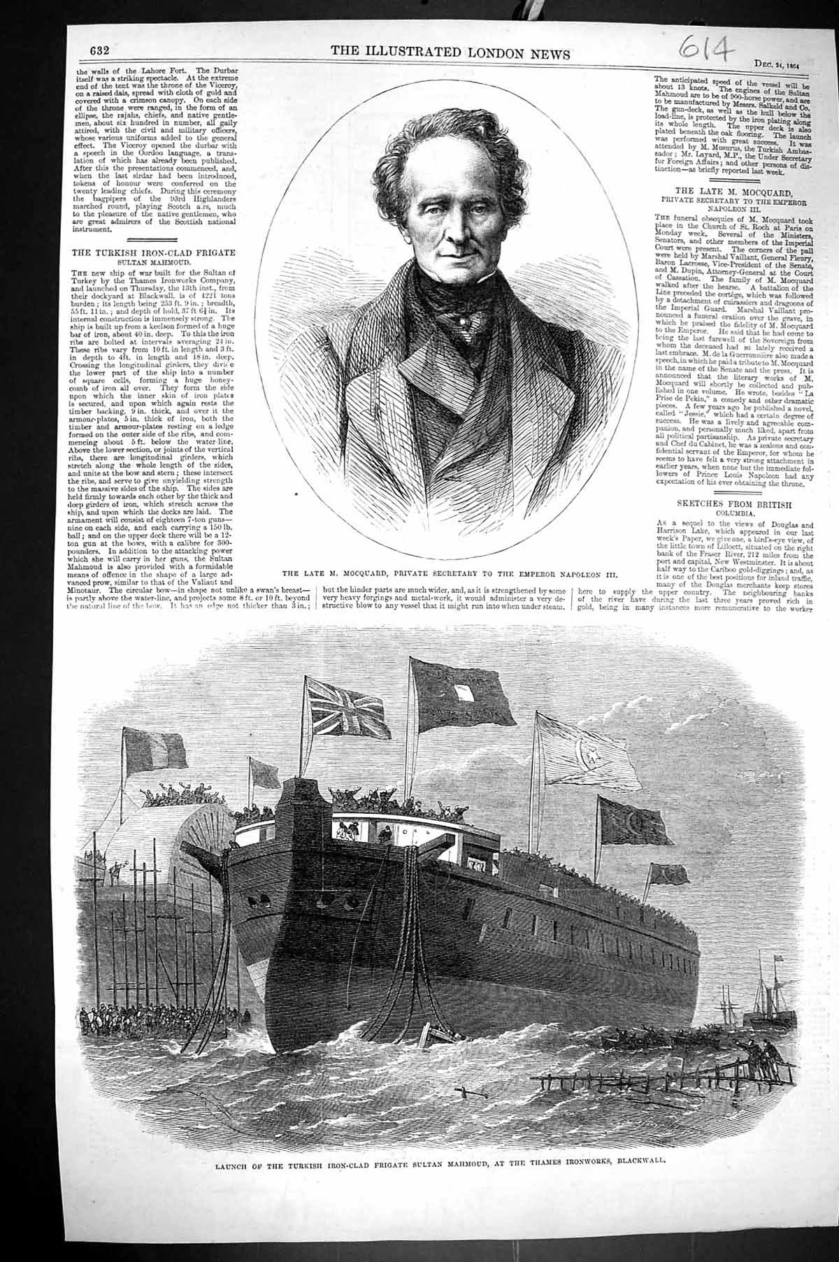 Old 1864 Mocquard Secretary Napoleon Launch Ship Frigate Sultan Mahmo Victorian