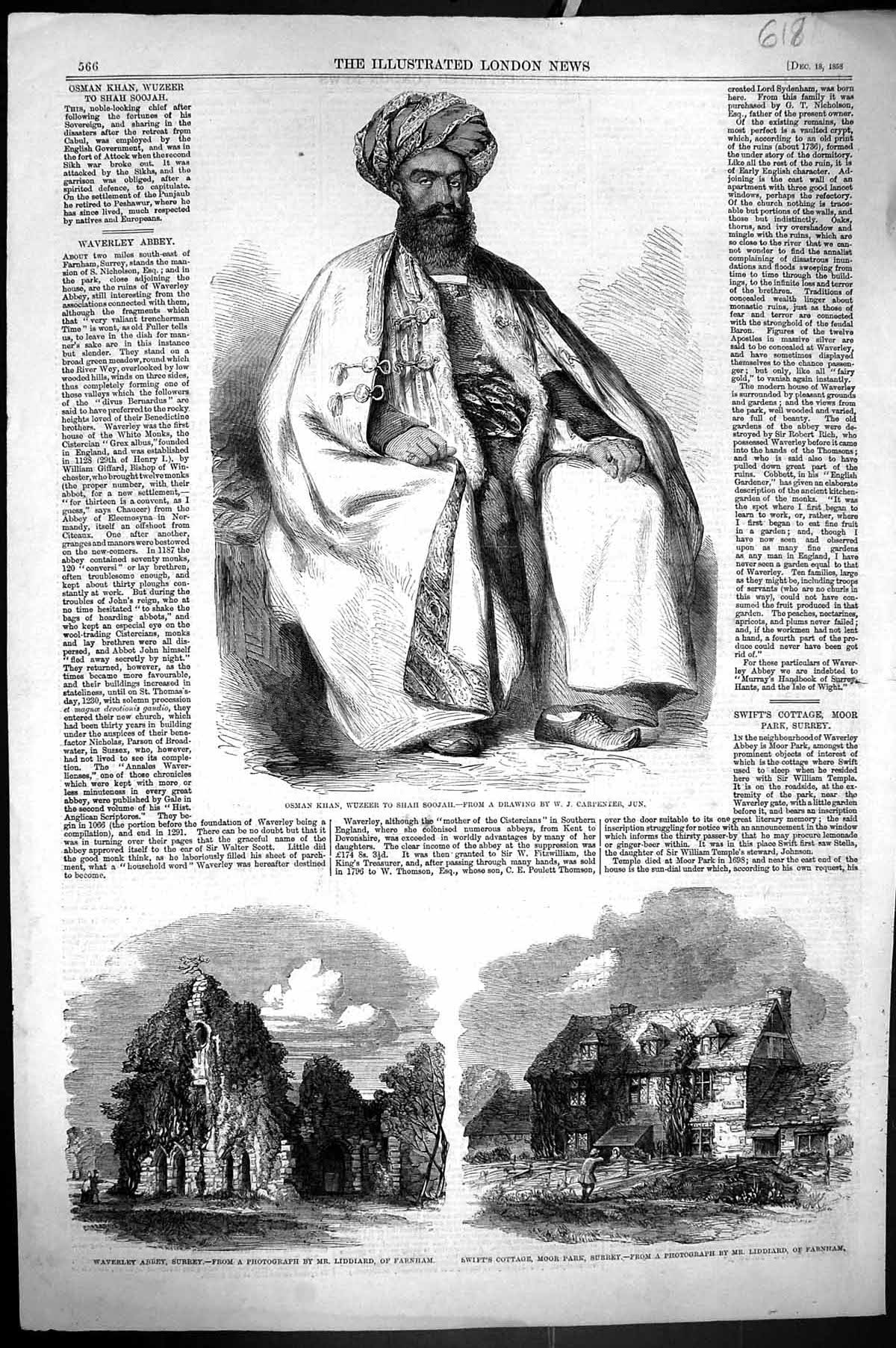 Old 1858 Osman Khan Wuzeer Shah Soojah Waverley Abbey Surrey Swift Co Victorian