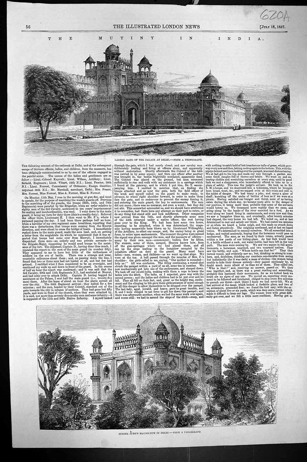 Old 1857 Mutiny India Lahore Gate Palace Delhi Sudjer Jung MausoleumVictorian