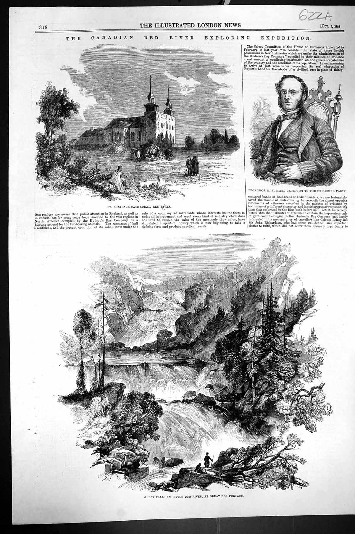 Old 1868 Canada Red River Boniface Cathedral Hind Little Dog River Ka 19th