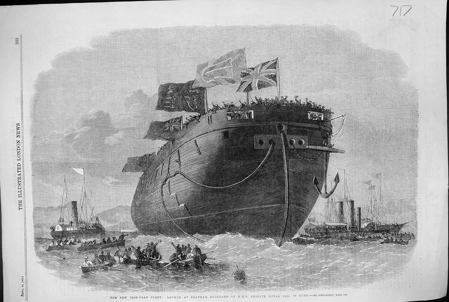 Old 1862 Iron-Clad Fleet War Ship Launch Chatham Dockyard Frigate Roy Victorian
