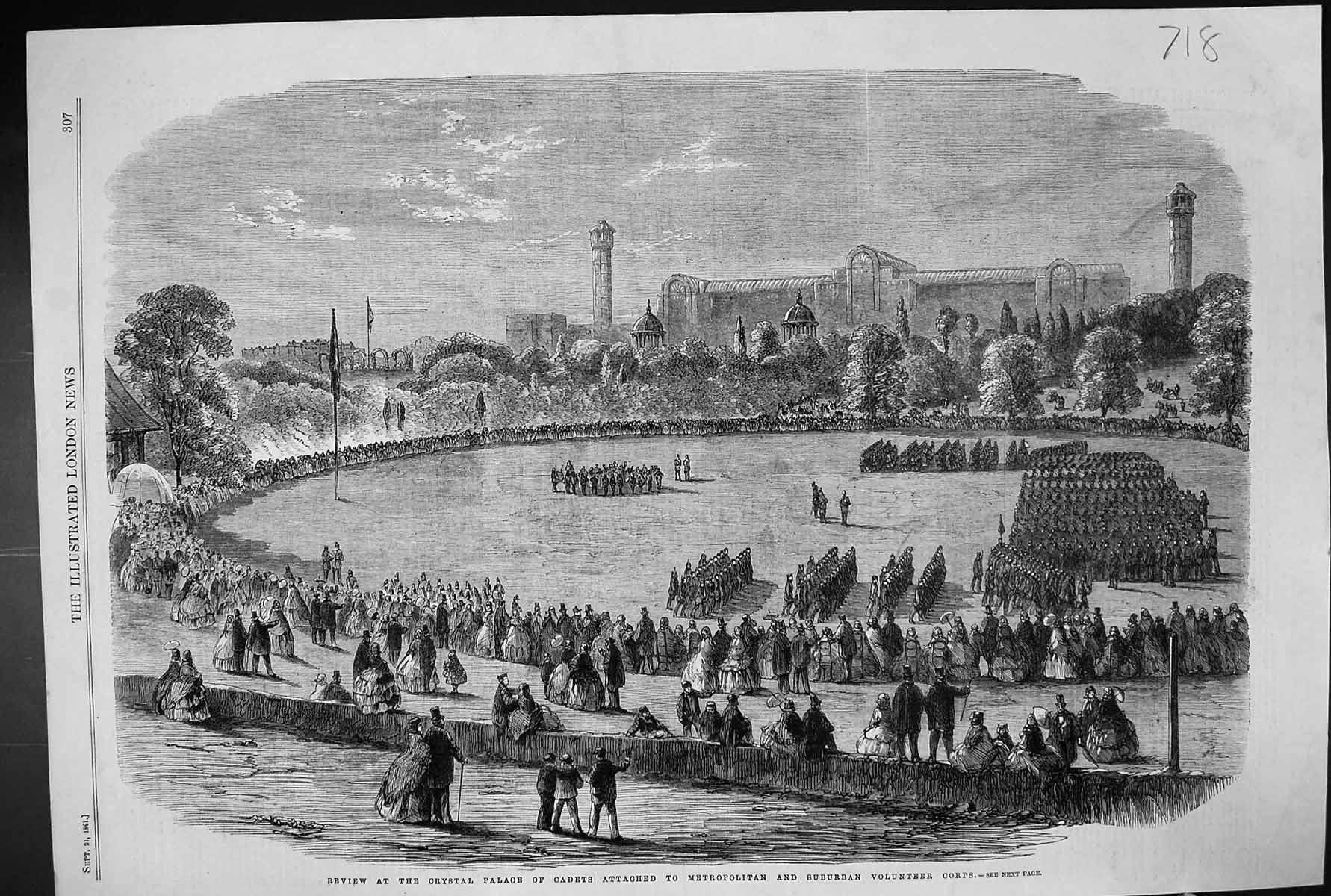 Old 1861 Review Crystal Palace Cadets Metropolitan Suburban Volunteer Victorian