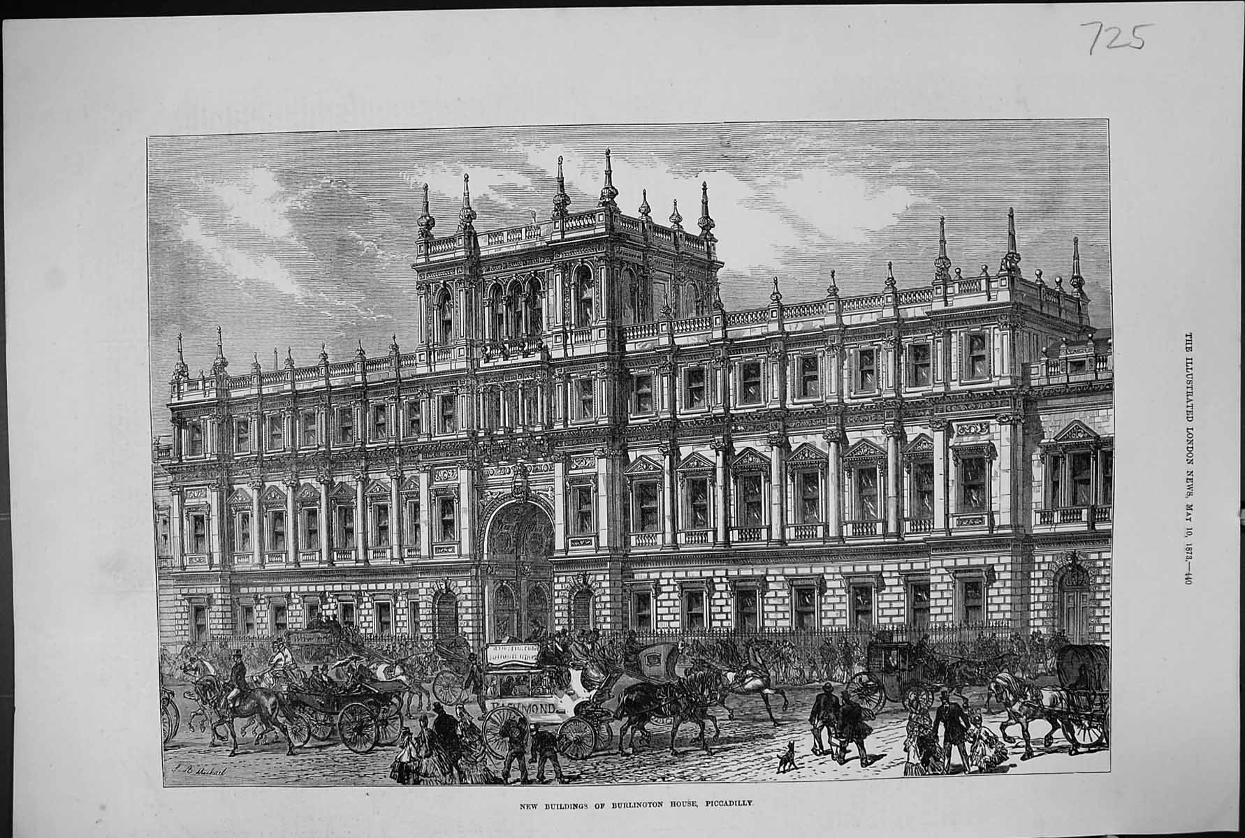 Old Print 1873 Buildings Burlington House Piccadilly London Architecture 19th