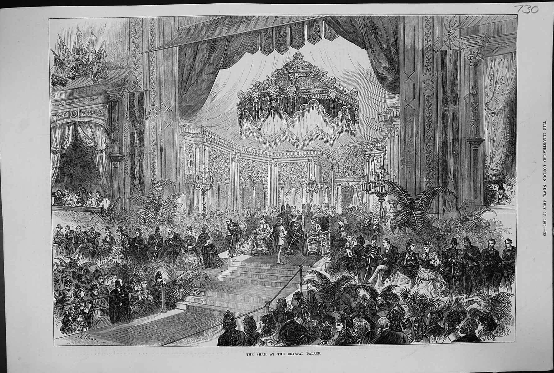 Original Old Antique Print 1873 Shah Crystal Palace London Audience Victorian