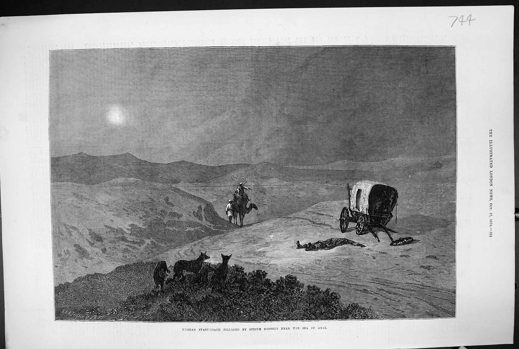Old 1874 Russian Stage Coach Pillaged Steppe Robbers Sea Aral Camel F Victorian