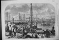Original Old Antique Print 1862 Flood Fens Making Cofferdam River Boats 19th