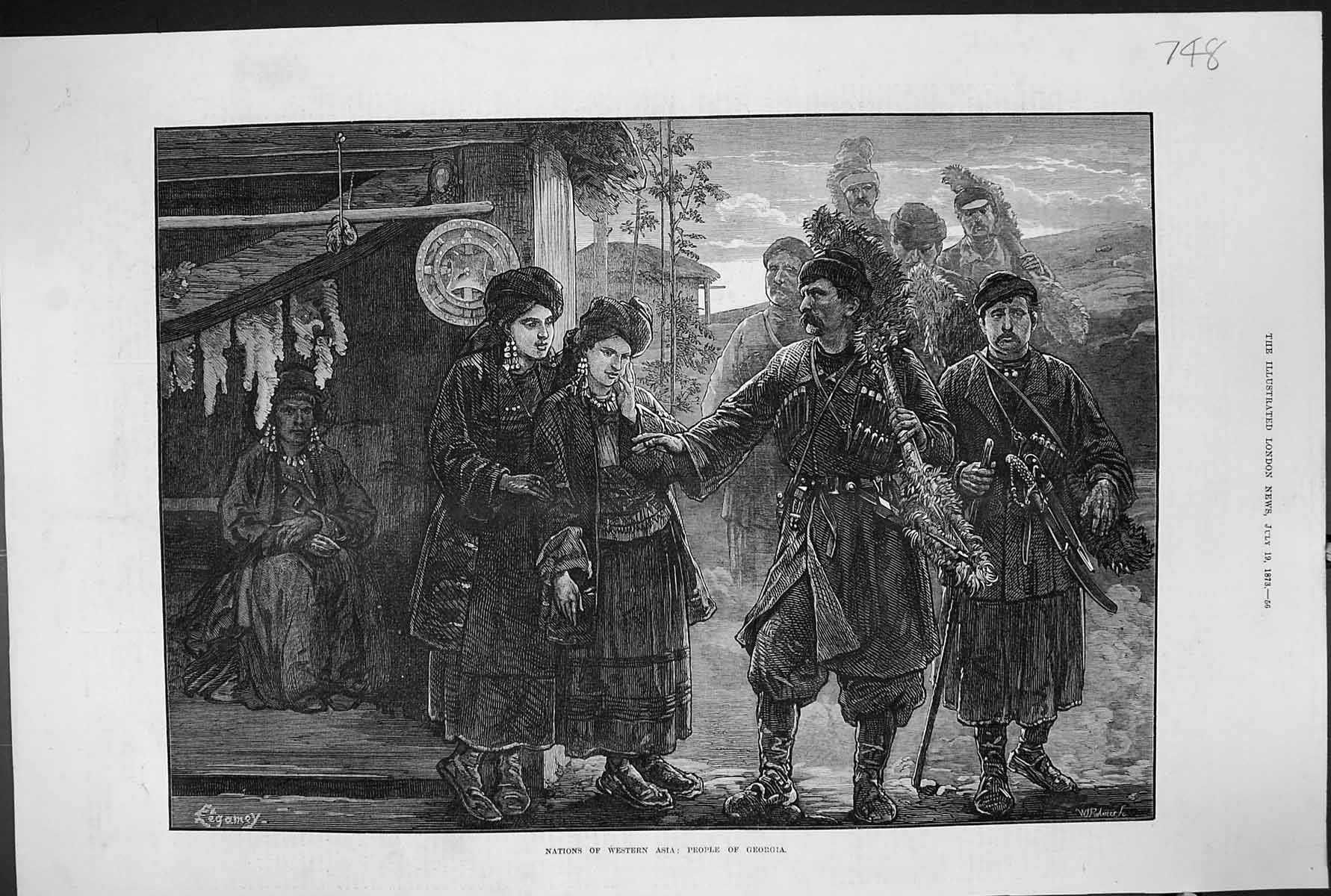 Antique Old Print 1873 Nations Western Asia People Georgia Costumes Fine Art