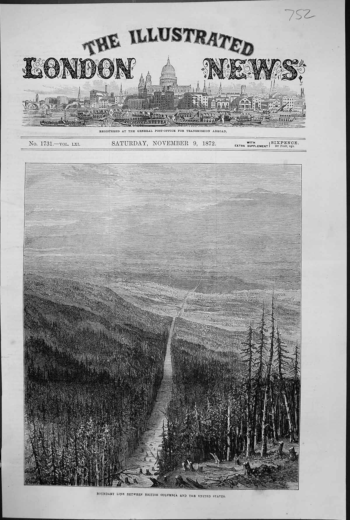 Old 1872 Boundary Line Between British Columbia United States America Victorian