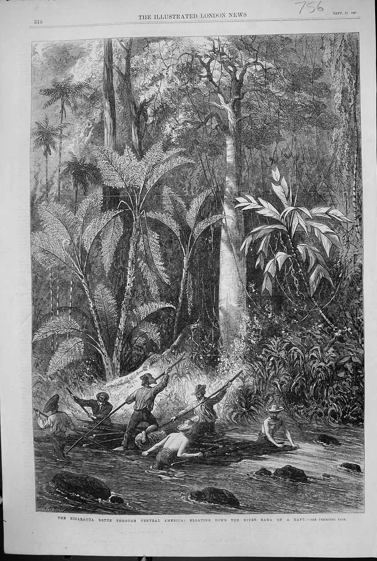 Old 1867 Nicaragua Route Central America Floating Down River Rama Raf Victorian