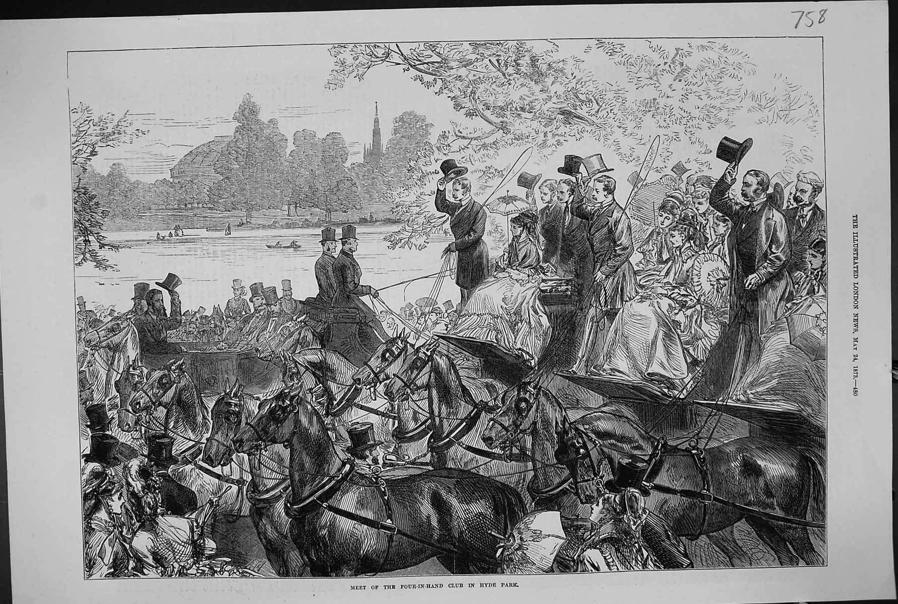 Old 1873 Meet Four-In-Hand Club Hyde Park London Horses Coach River T Victorian