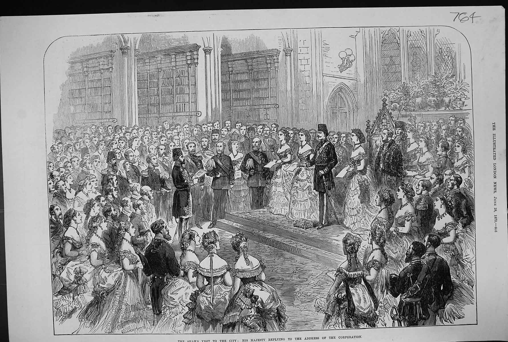 Old 1873 Shah Visit City London Scene Majesty Replying Address Corpor Victorian