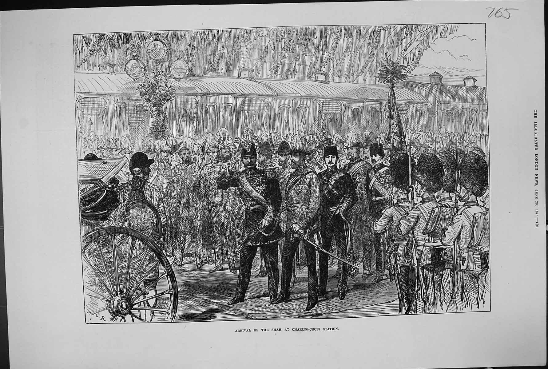 Old 1873 Scene Arrival Shah Charing-Cross Railway Station Train Londo Victorian