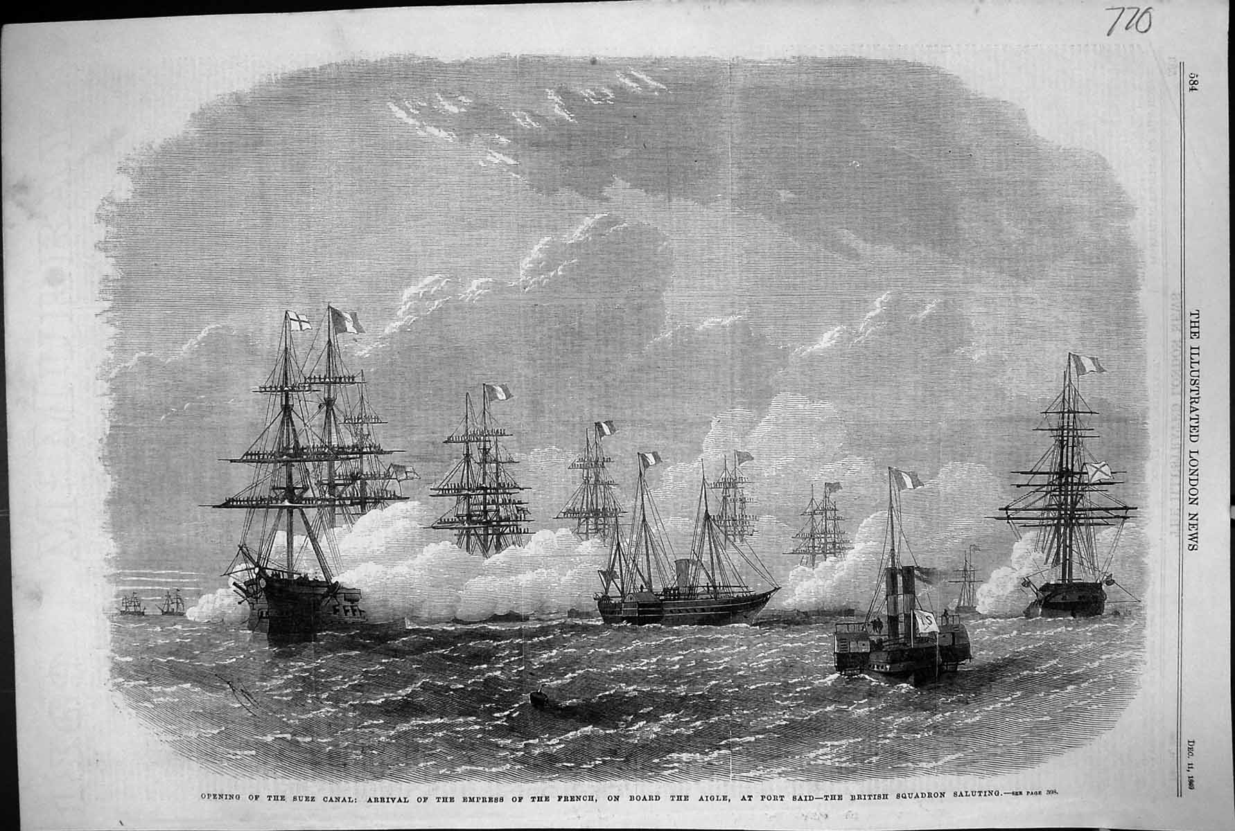 Old 1869 Opening Suez Canal Empress French Ship Aigle Port Said Briti Victorian
