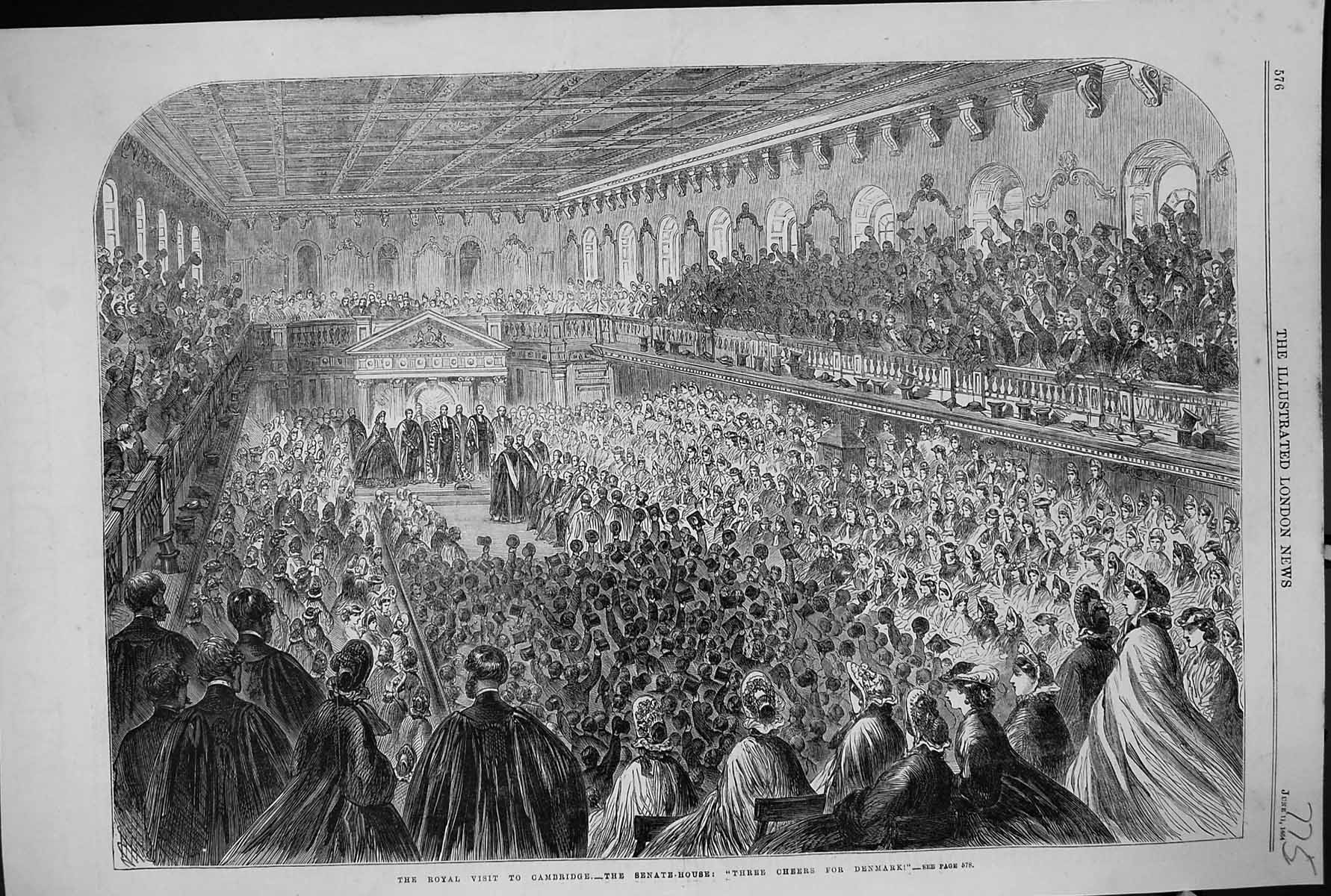 Original Old Antique Print 1864 Royal Visit Cambridge Senate House Denmark 19th